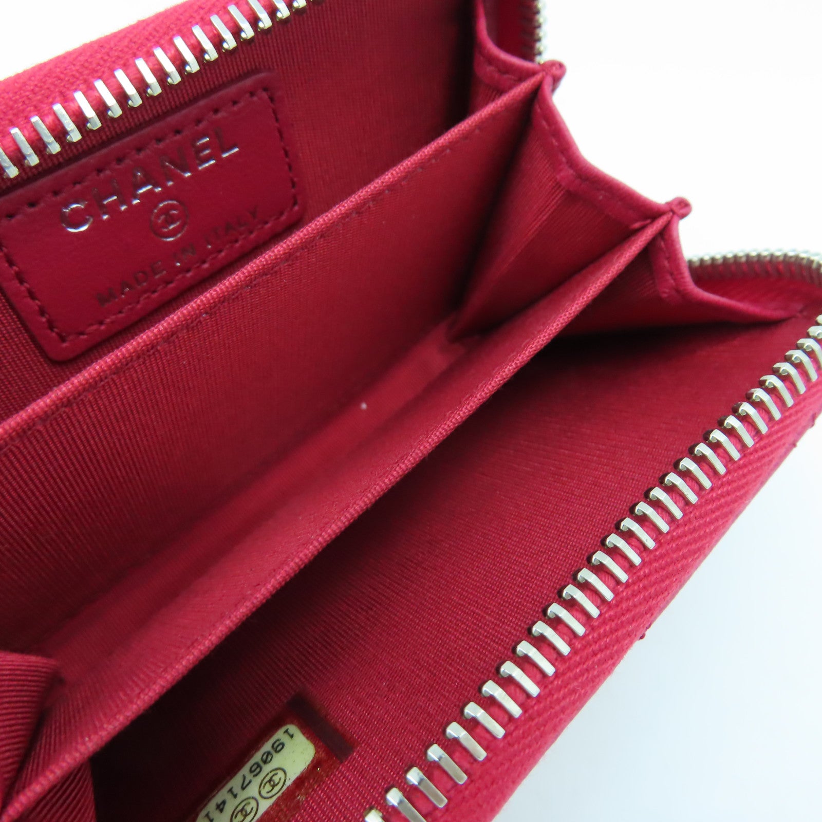 CHANEL 菱格牛皮皮革Card Case銀扣卡片套紅色