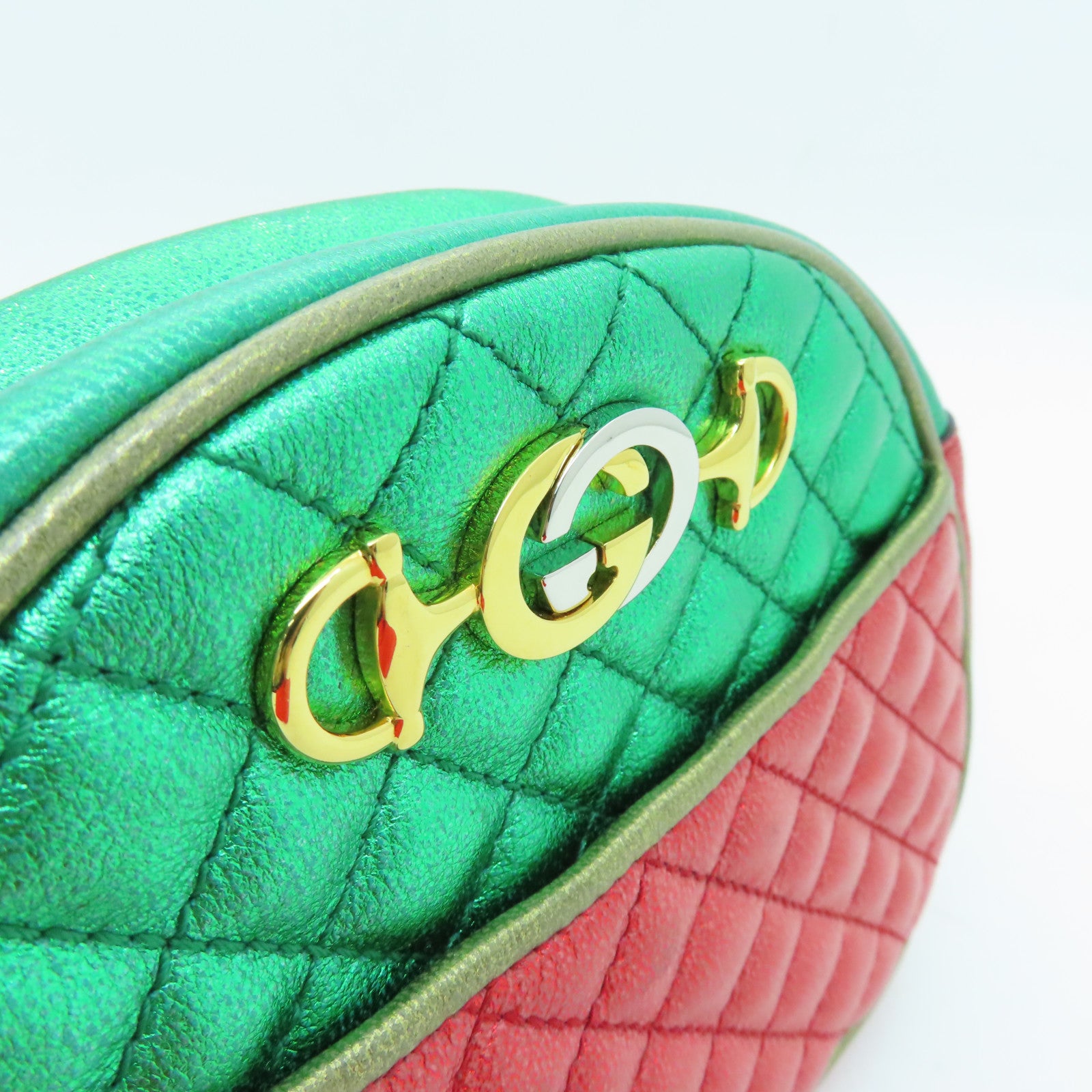GUCCI Leather Zumi Horsebit Shoulder Bag Red/Green