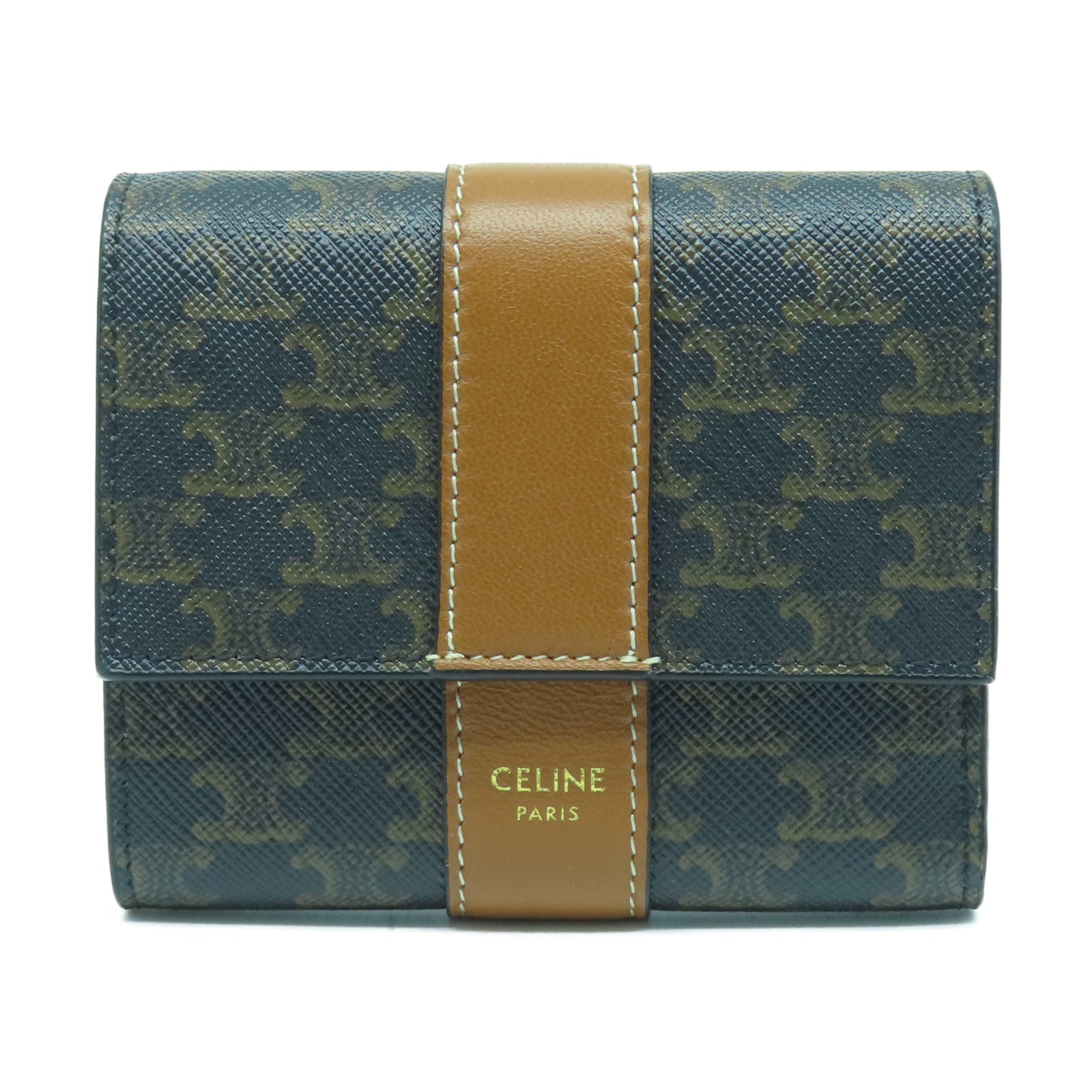 CELINE 牛皮皮革Wallet金扣钱包棕色
