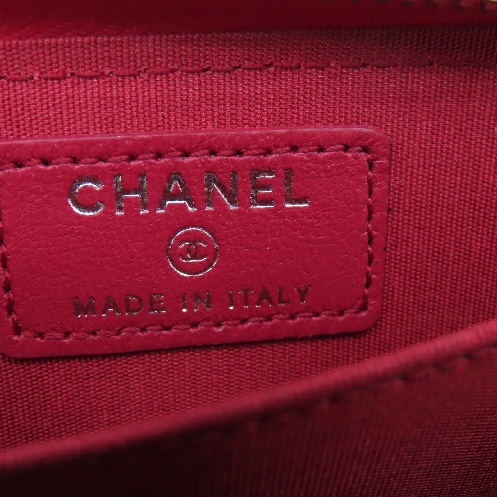 CHANEL 菱格牛皮皮革Card Case銀扣卡片套紅色