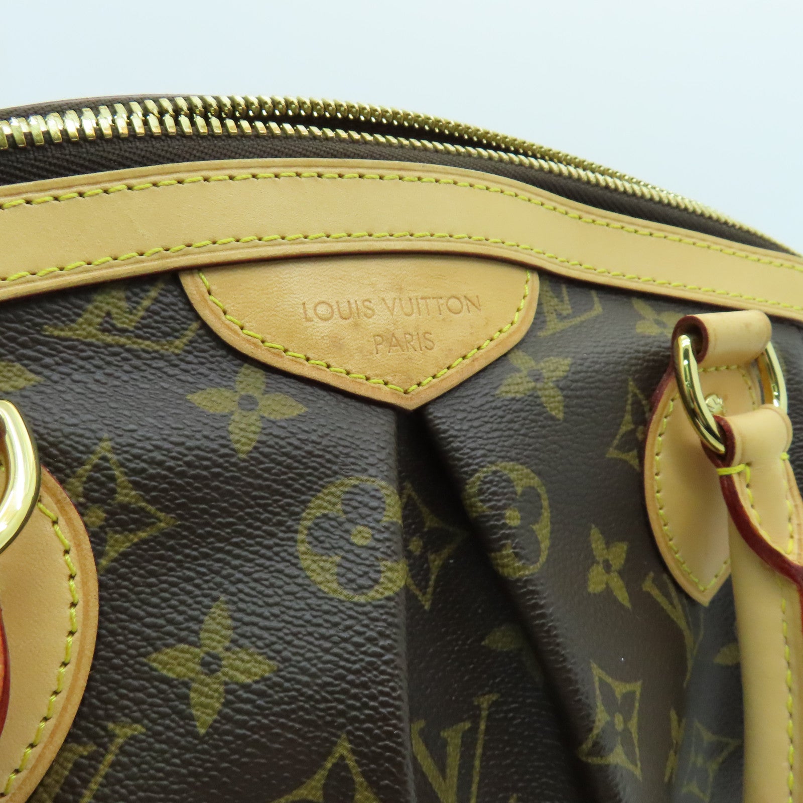 LOUIS VUITTON Monogram Tivoli PM Gold Buckle Handle Bag Brown