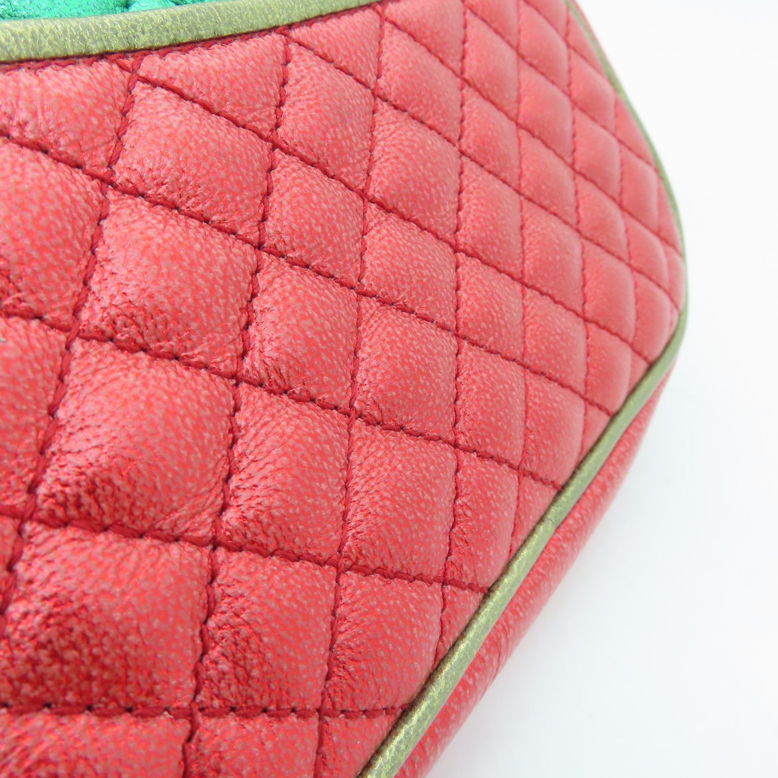 GUCCI Leather Zumi Horsebit Shoulder Bag Red/Green