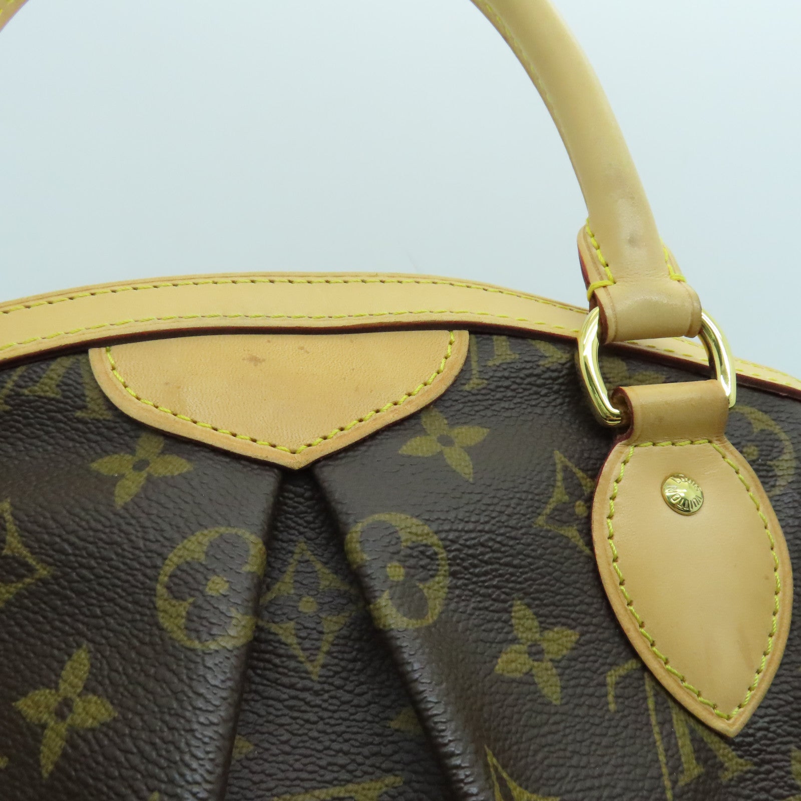 LOUIS VUITTON Monogram Tivoli PM Gold Buckle Handle Bag Brown
