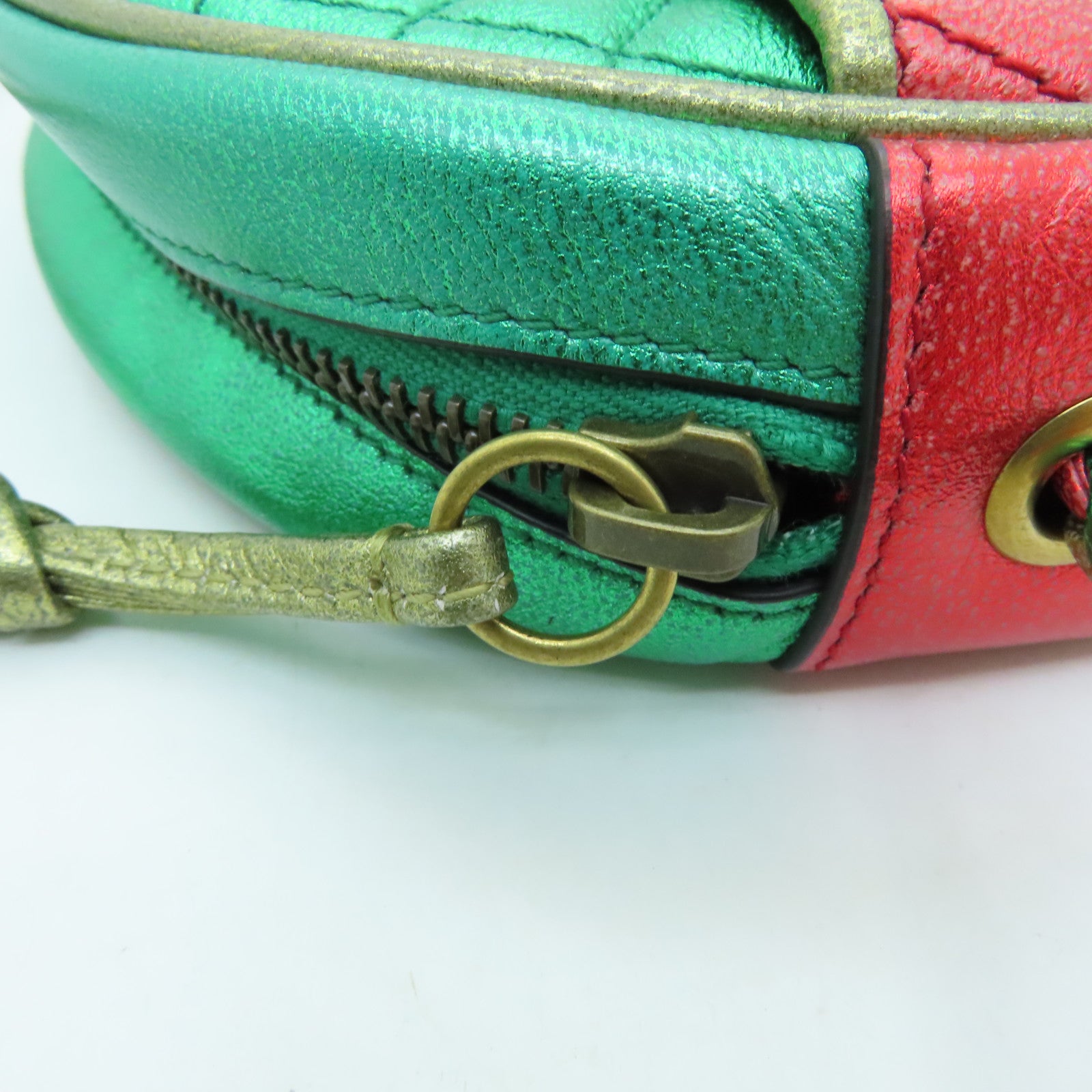 GUCCI Leather Zumi Horsebit Shoulder Bag Red/Green
