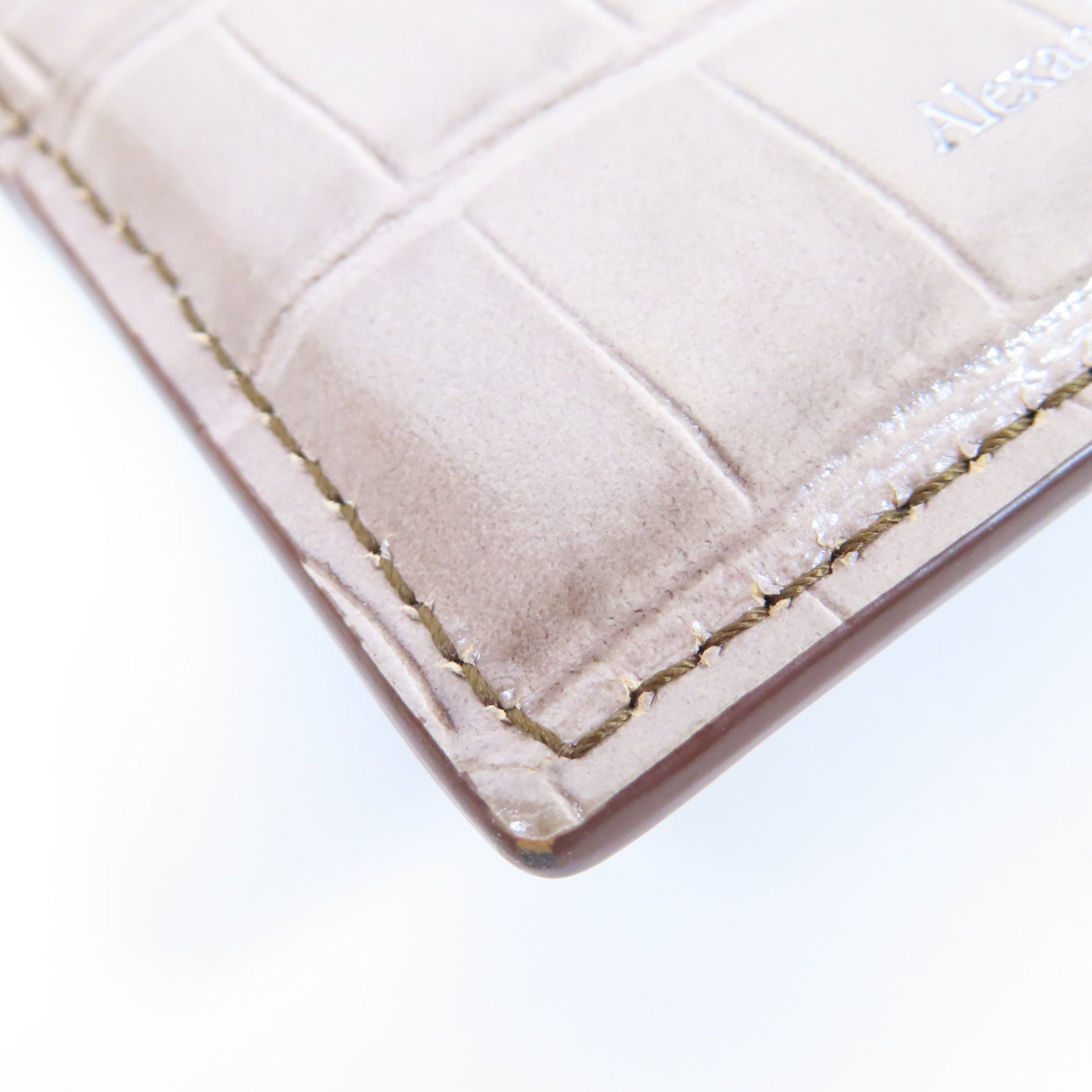 Alexander McQueen 牛皮皮革Card Case銀扣卡片套米色
