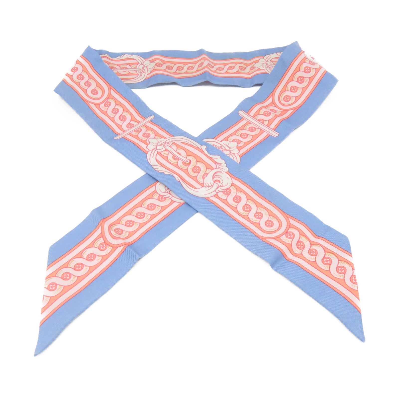 HERMES 丝质Twilly Scarf丝巾粉红色/蓝色