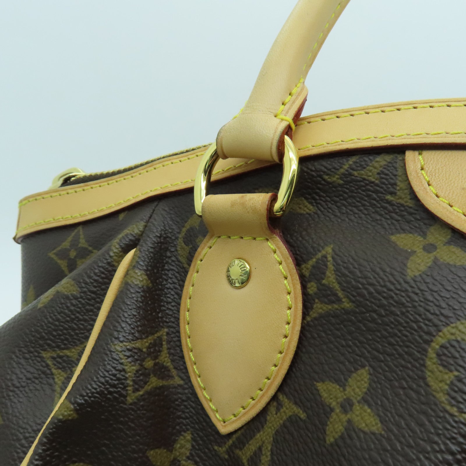 LOUIS VUITTON Monogram Tivoli PM Gold Buckle Handle Bag Brown