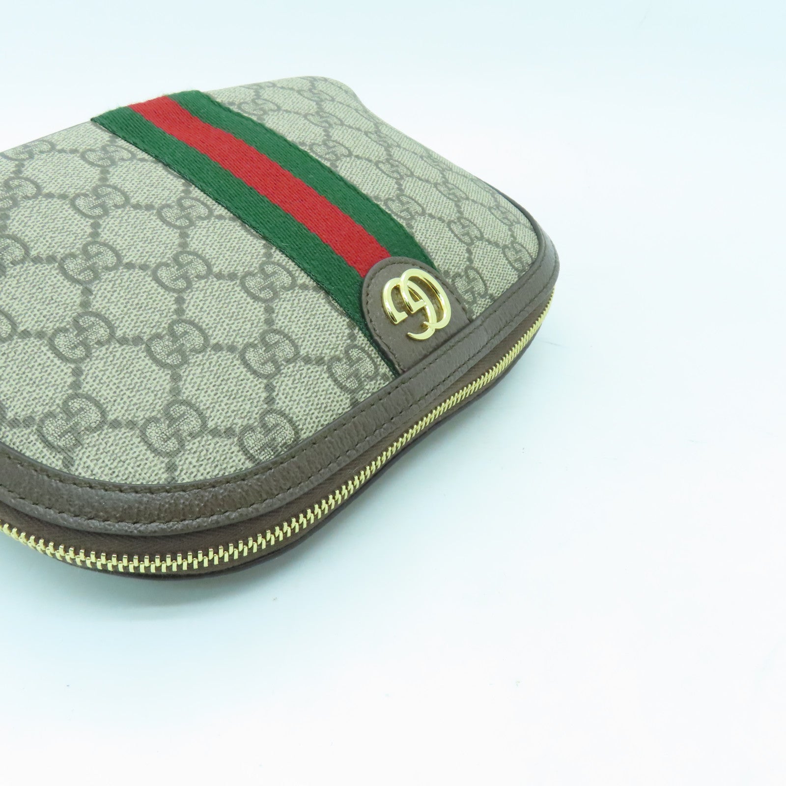 GUCCI 塗層帆布Ophidia GG金扣手拿包啡色