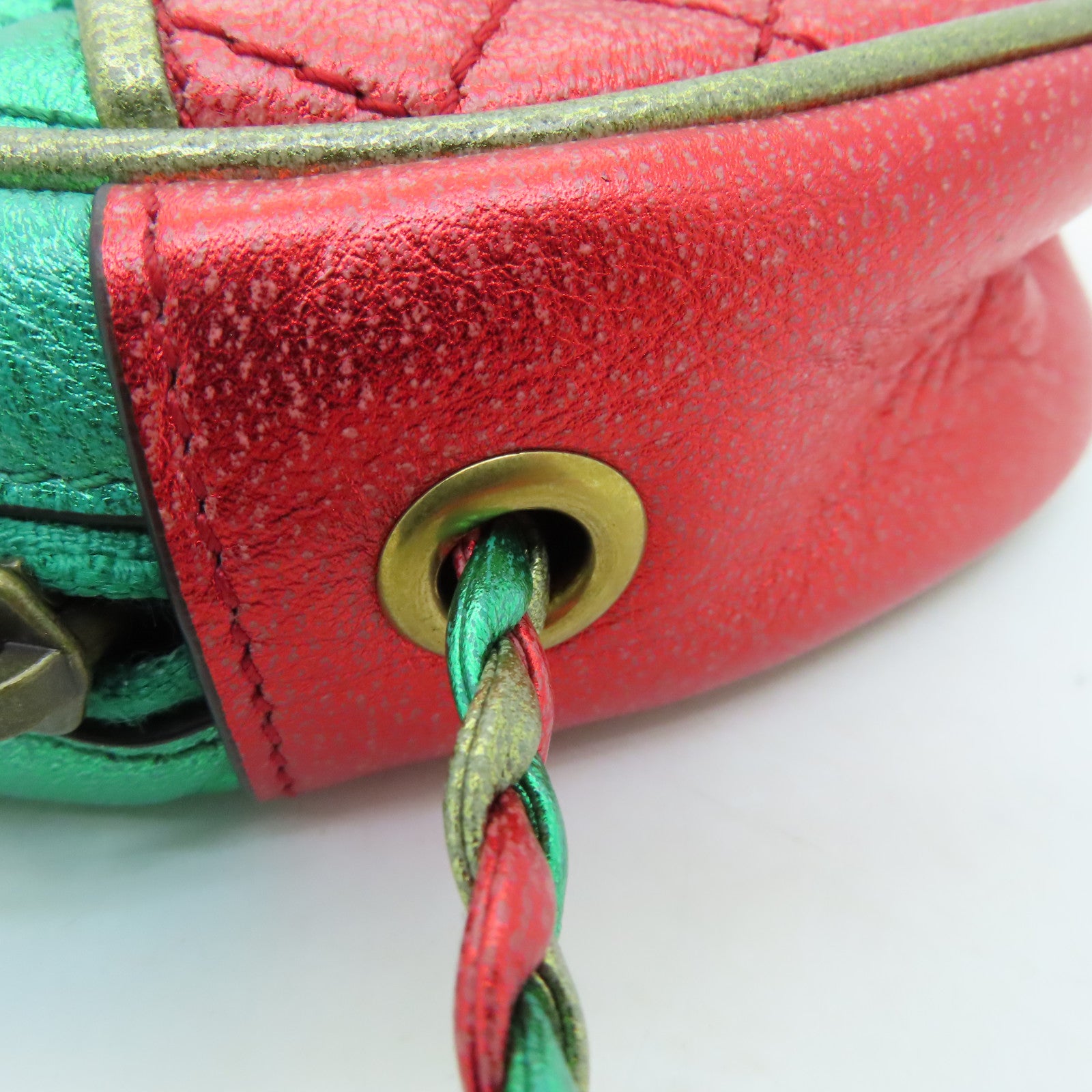 GUCCI Leather Zumi Horsebit Shoulder Bag Red/Green