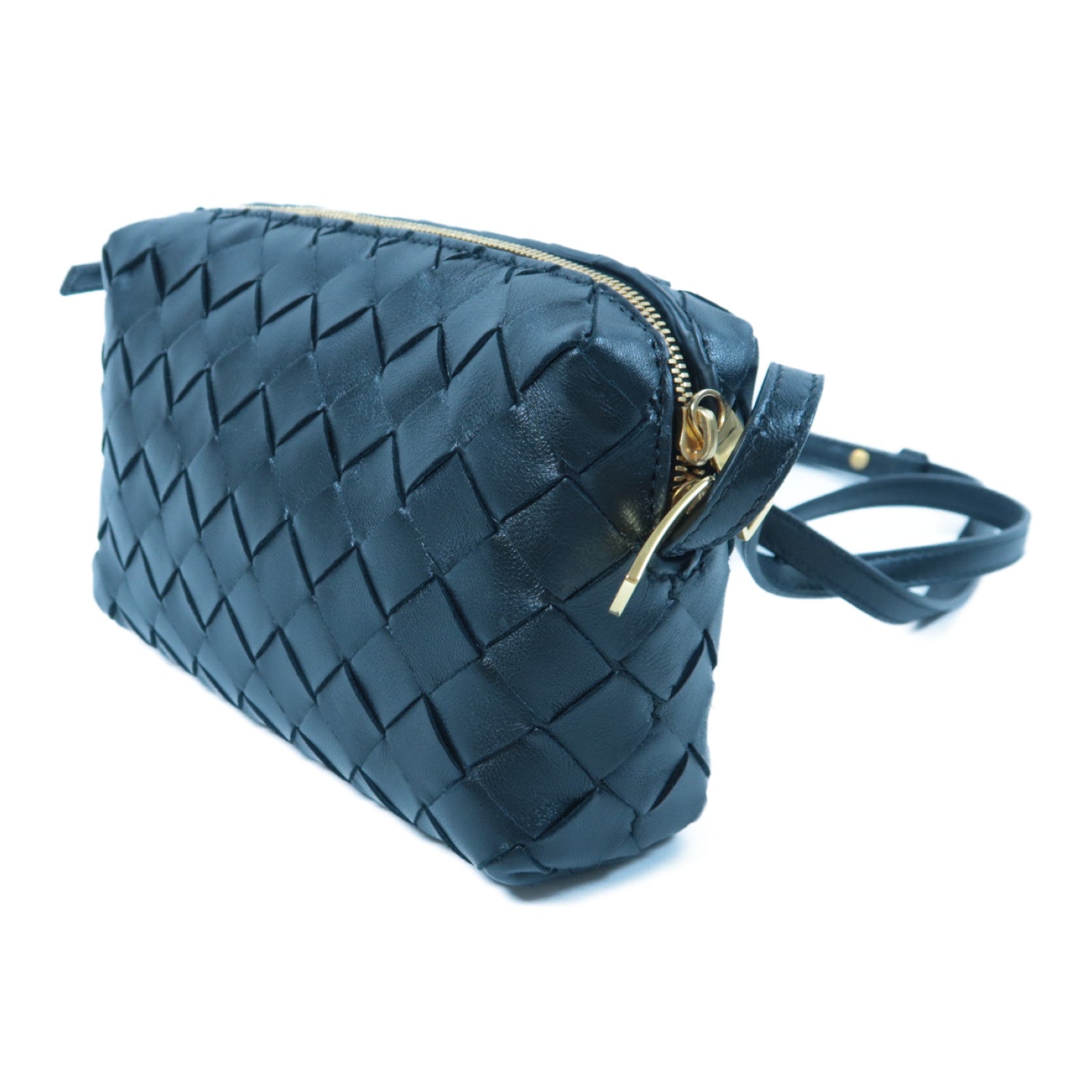 BOTTEGA VENETA 織紋牛皮皮革Shoulder Bag金扣肩背袋黑色
