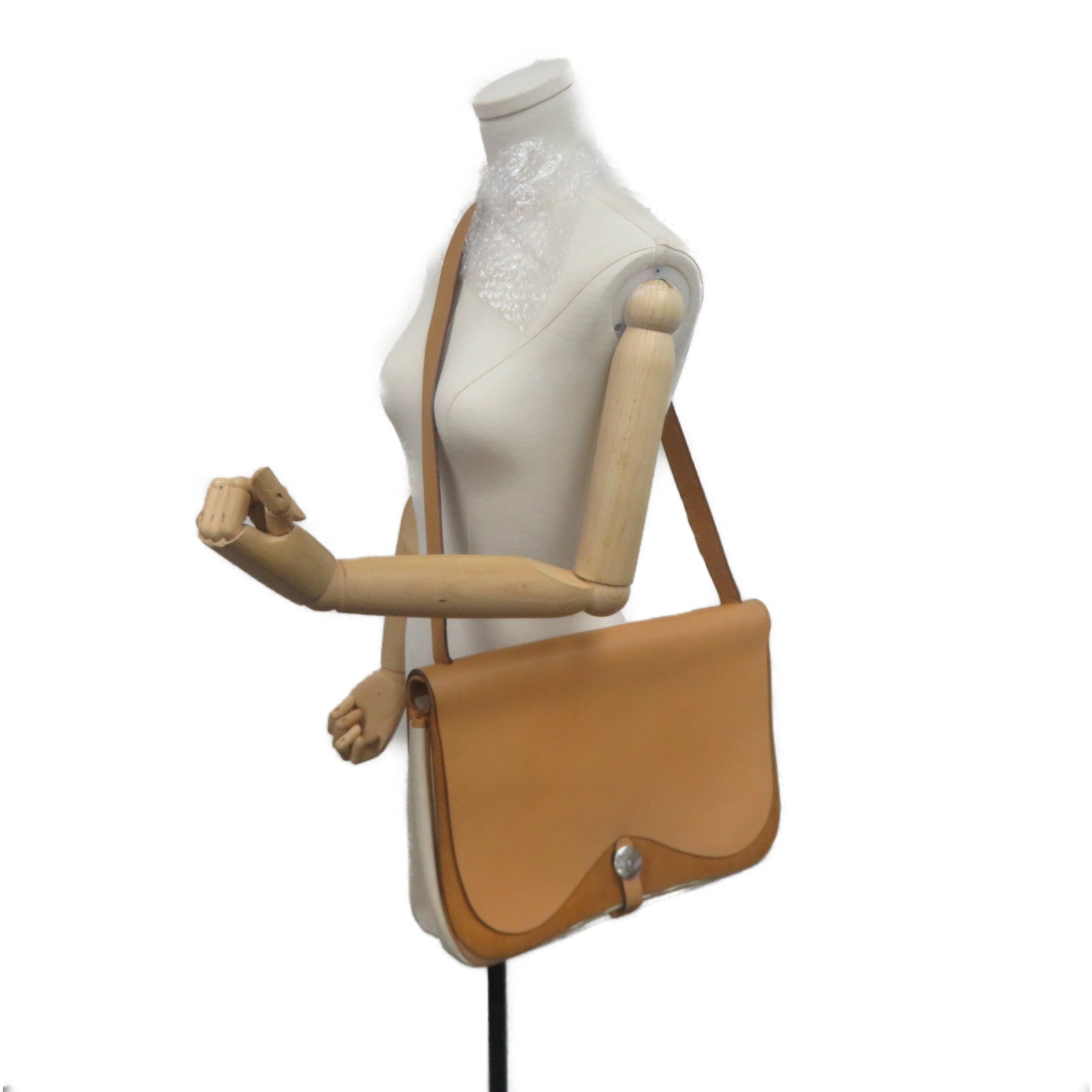 HERMES [Sharp Discount] Canvas/Cowhide Leather Colorado GM Silver Buckle Shoulder Bag Beige