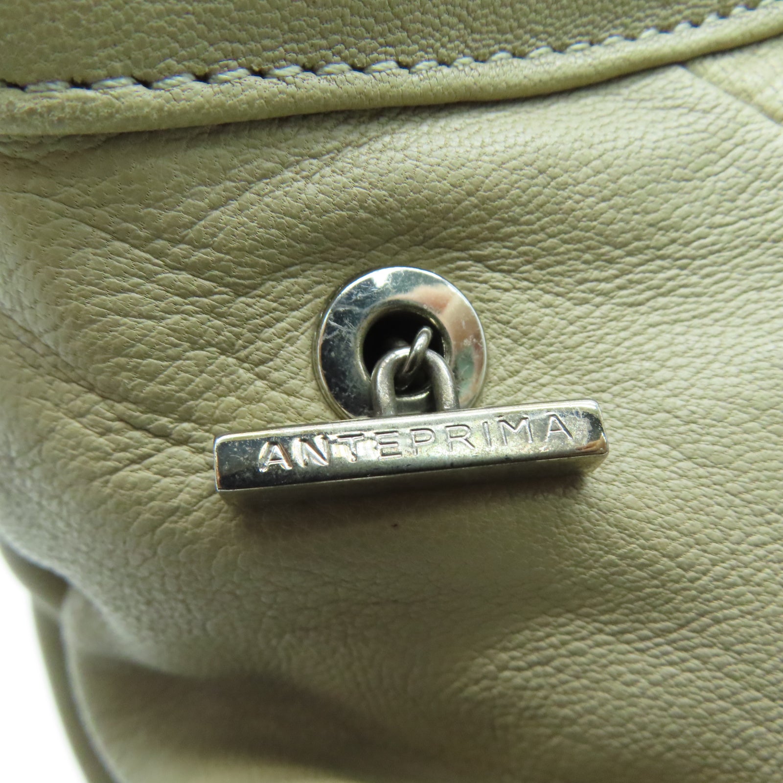 ANTEPRIMA 羊皮皮革Shoulder Bag银扣肩背袋米色