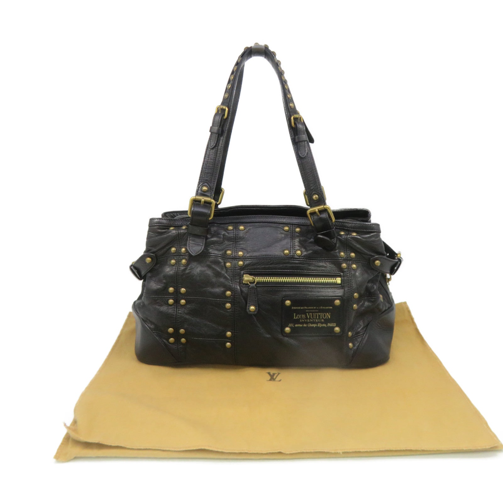 LOUIS VUITTON 牛皮皮革Riveting Bag Tote Bag肩背袋黑色