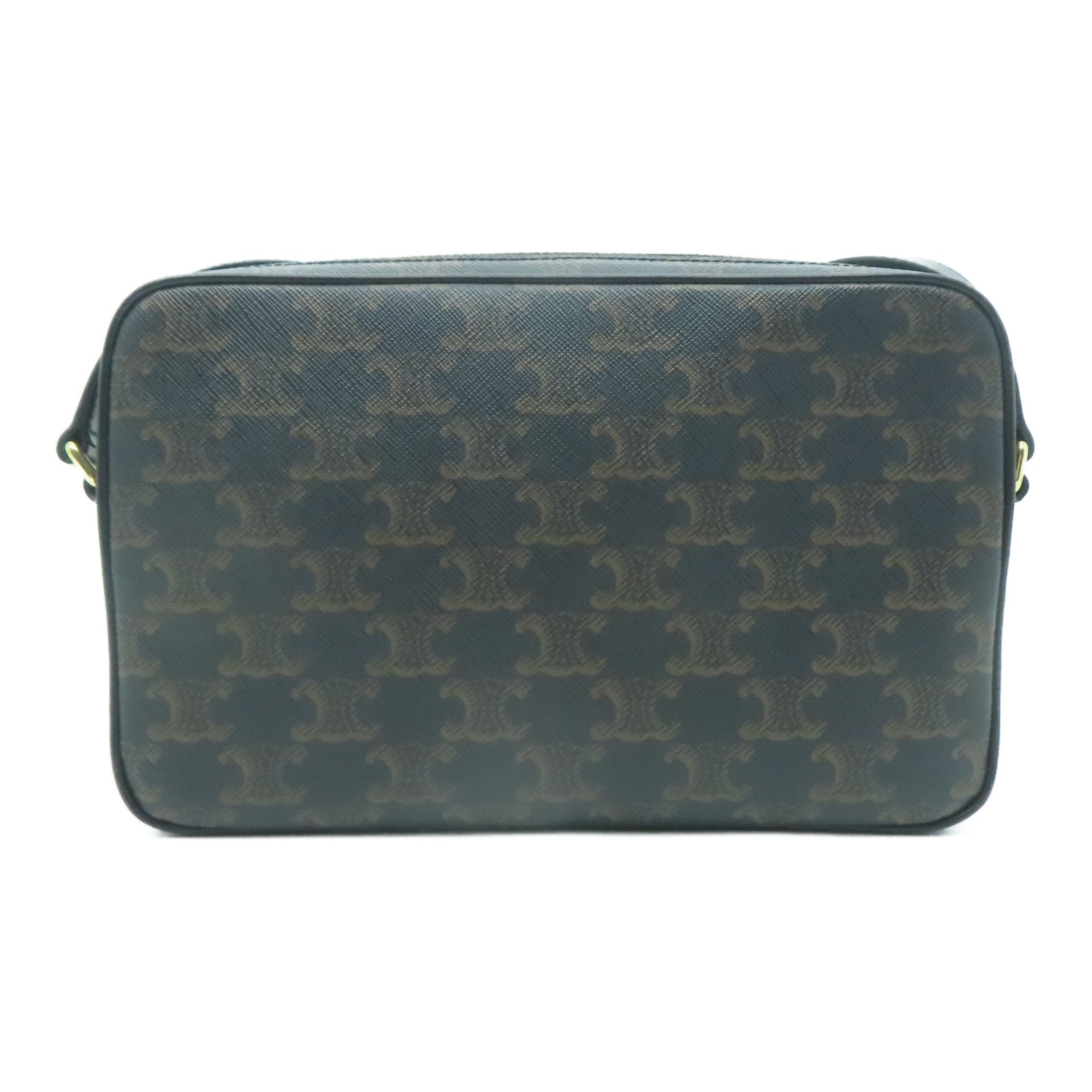 CELINE 塗層帆布Triomphe Medium Messenger Shoulder Bag金扣肩背袋啡色/黑色