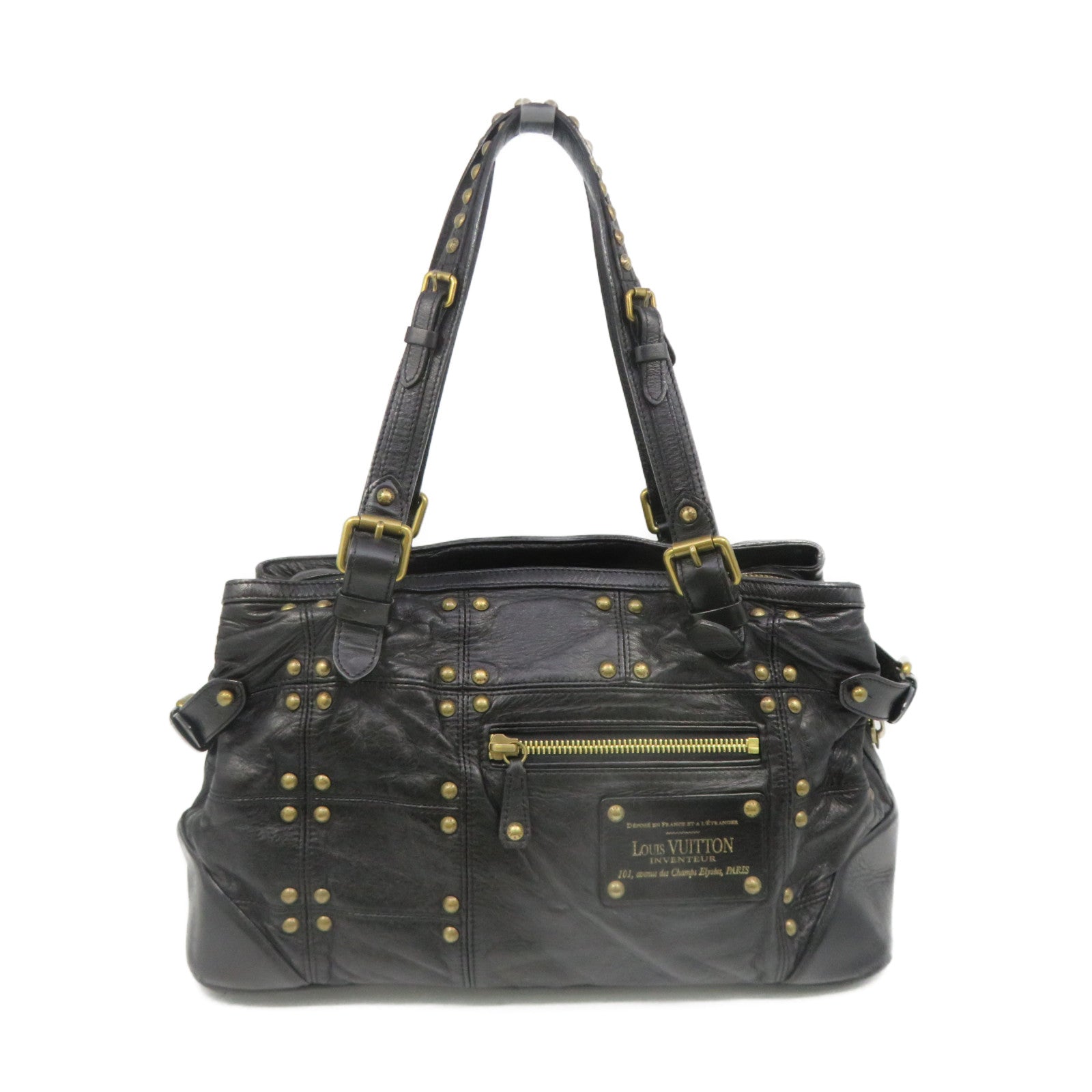 LOUIS VUITTON 牛皮皮革Riveting Bag Tote Bag肩背袋黑色