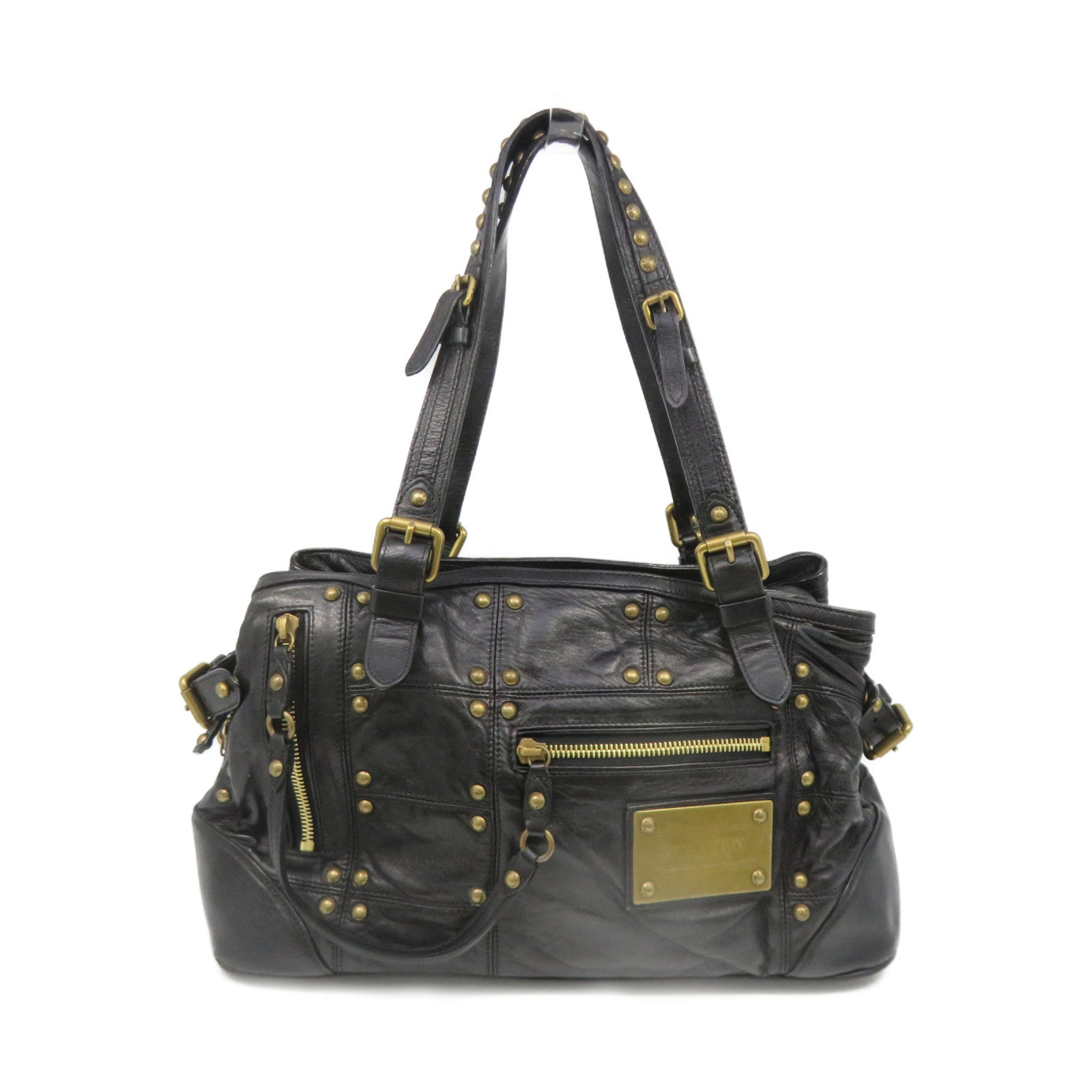 LOUIS VUITTON 牛皮皮革Riveting Bag Tote Bag肩背袋黑色