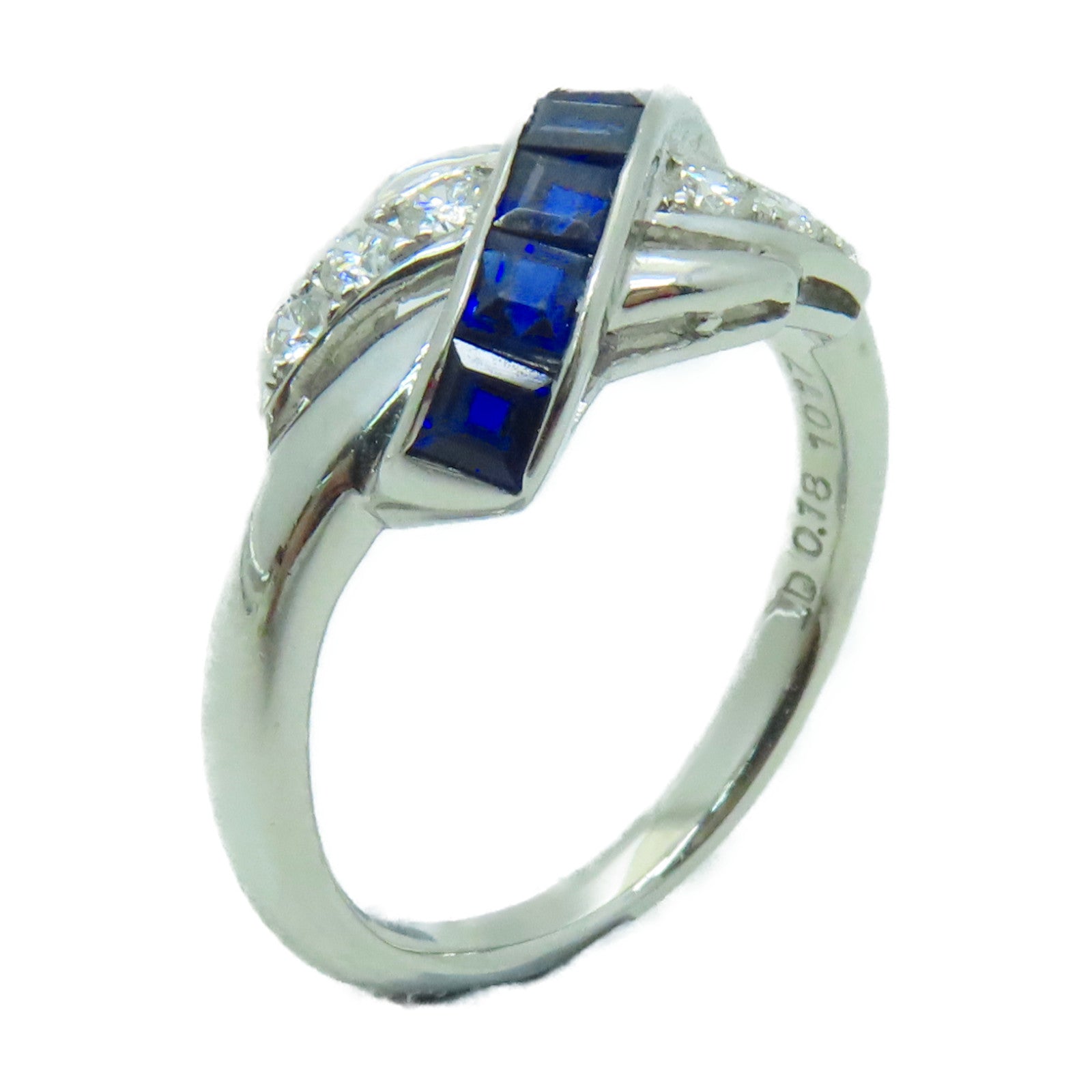 JEWELRY PT900鉑金Ring 0.77ct藍寶石/0.18ct鑽石戒指US#6.75