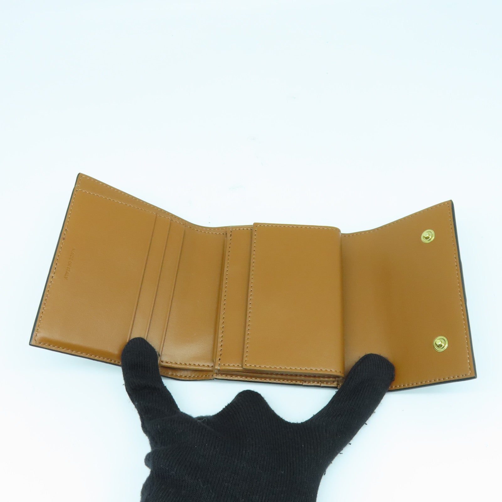 CELINE 牛皮皮革Wallet金扣钱包棕色