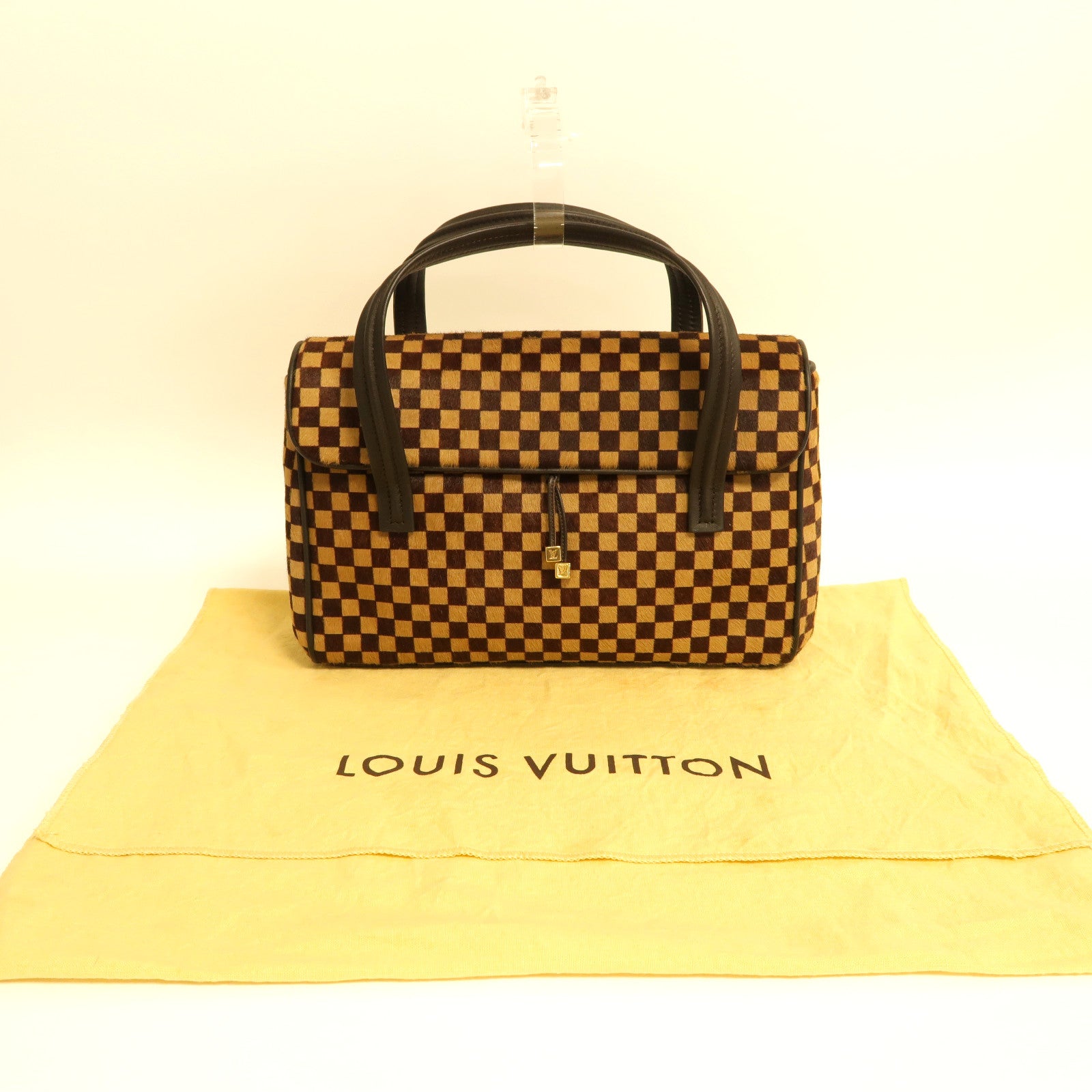 LOUIS VUITTON 馬毛Damier Sauvage Lionne金扣手挽袋啡色