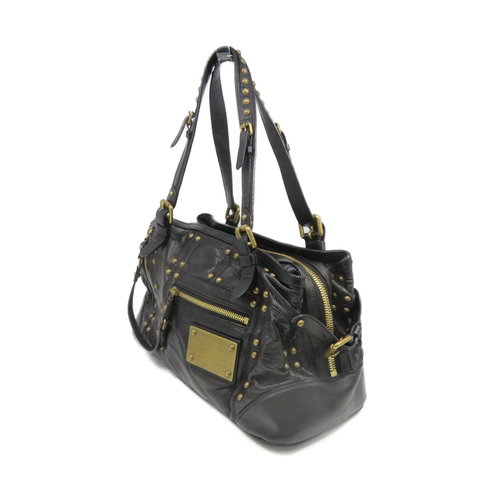 LOUIS VUITTON 牛皮皮革Riveting Bag Tote Bag肩背袋黑色