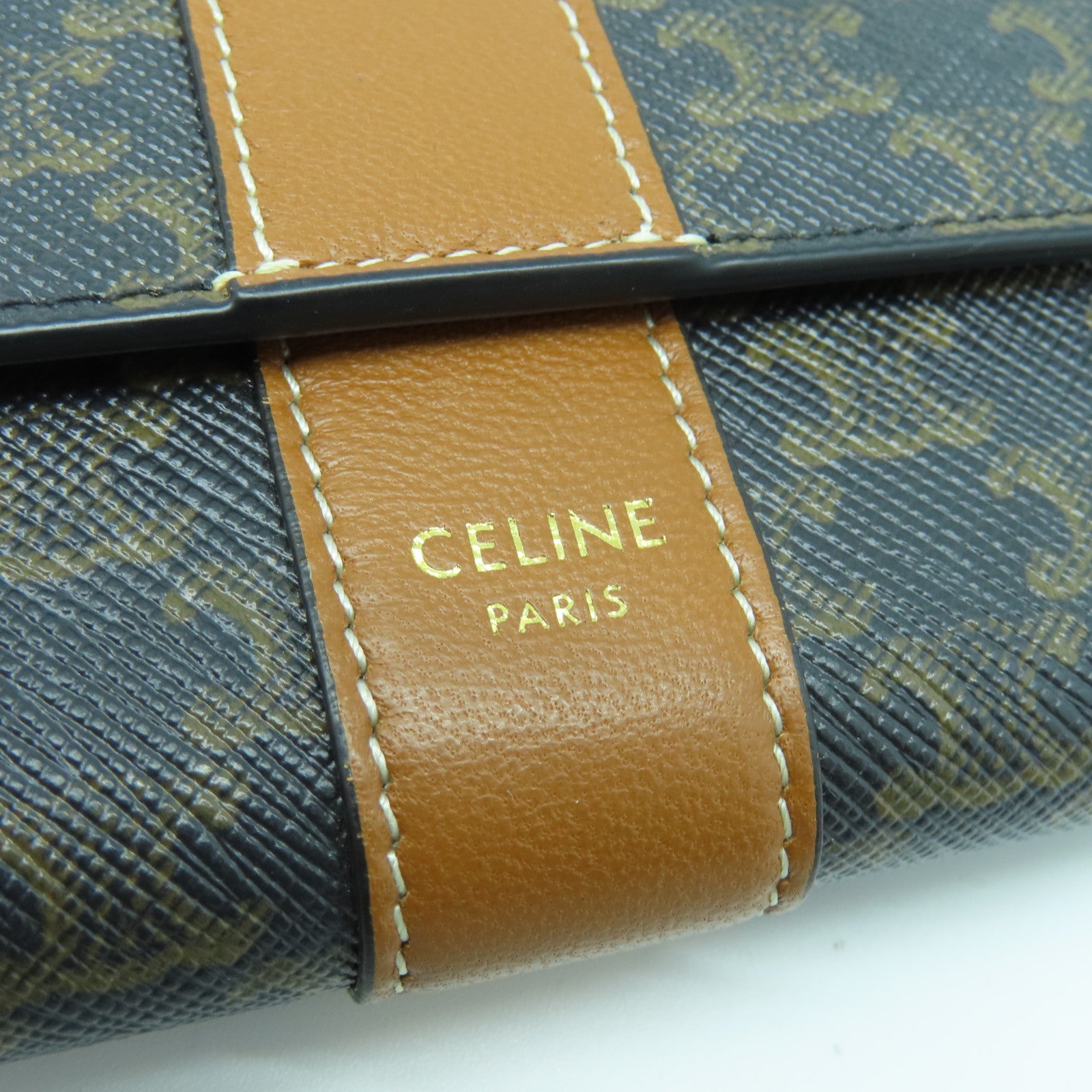 CELINE 牛皮皮革Wallet金扣钱包棕色