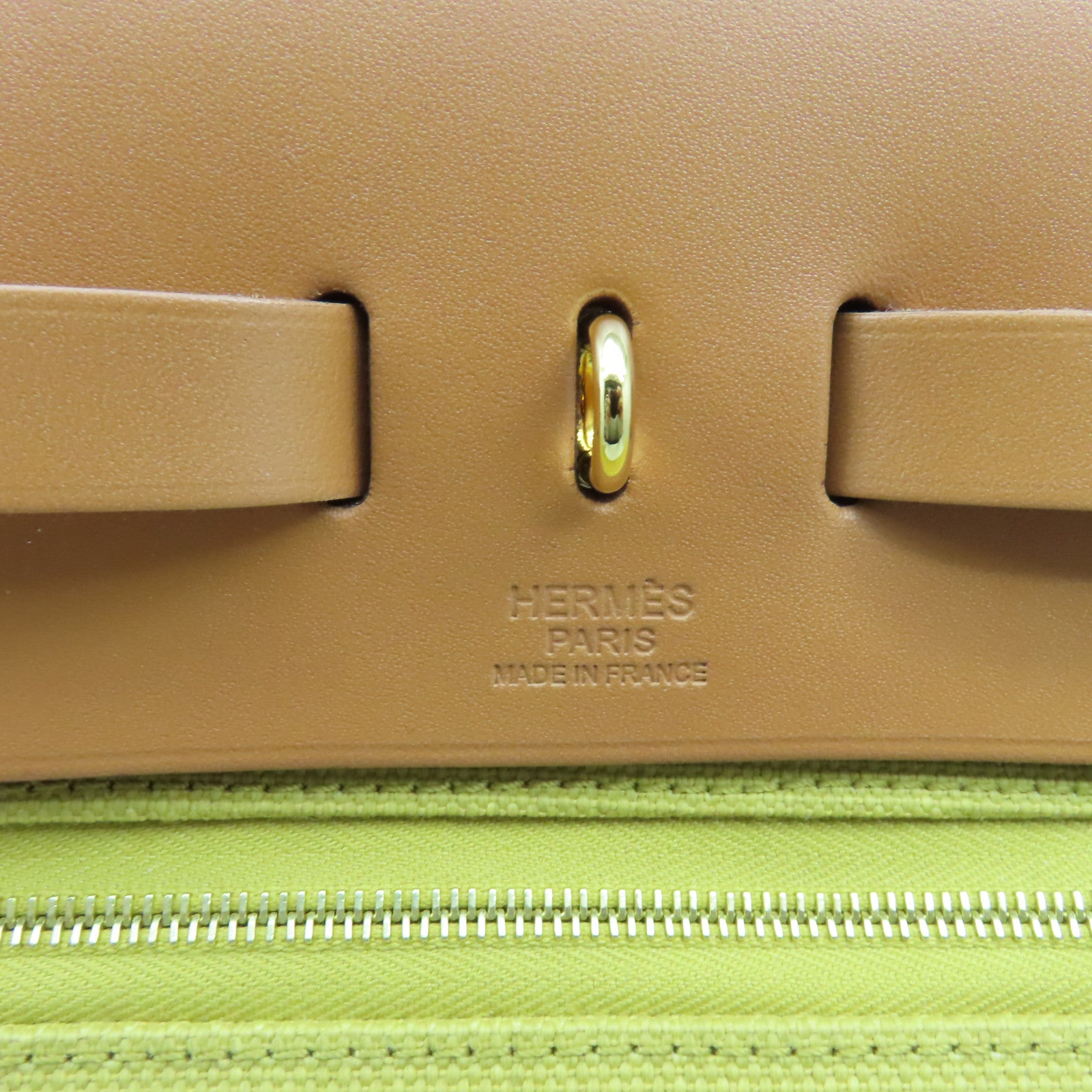 HERMES 帆布Herbag GM 2Way Shoulder Bag金扣手挽肩背兩用袋Jaune Ambre琥珀黃色