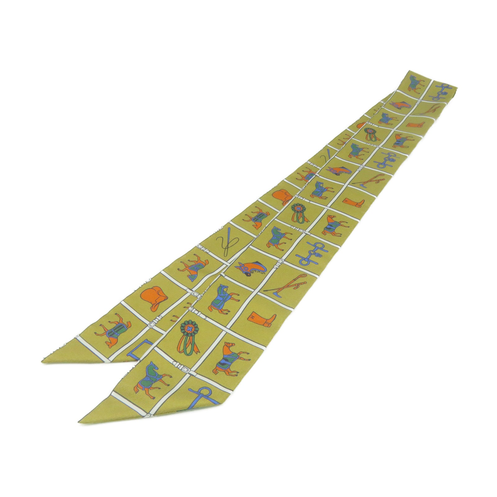 HERMES 絲質Twilly Scarf絲巾啡色/彩色