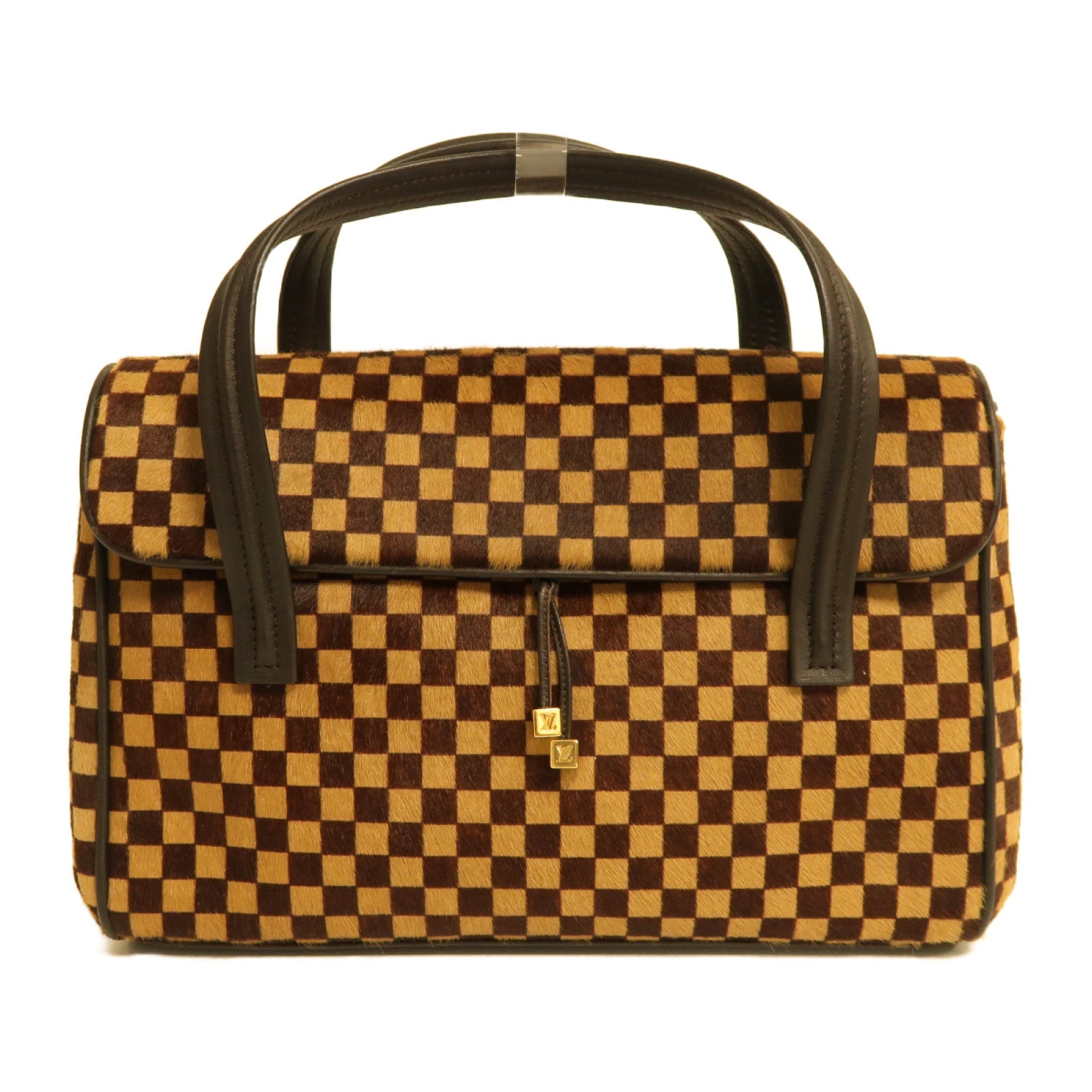 LOUIS VUITTON 馬毛Damier Sauvage Lionne金扣手挽袋啡色