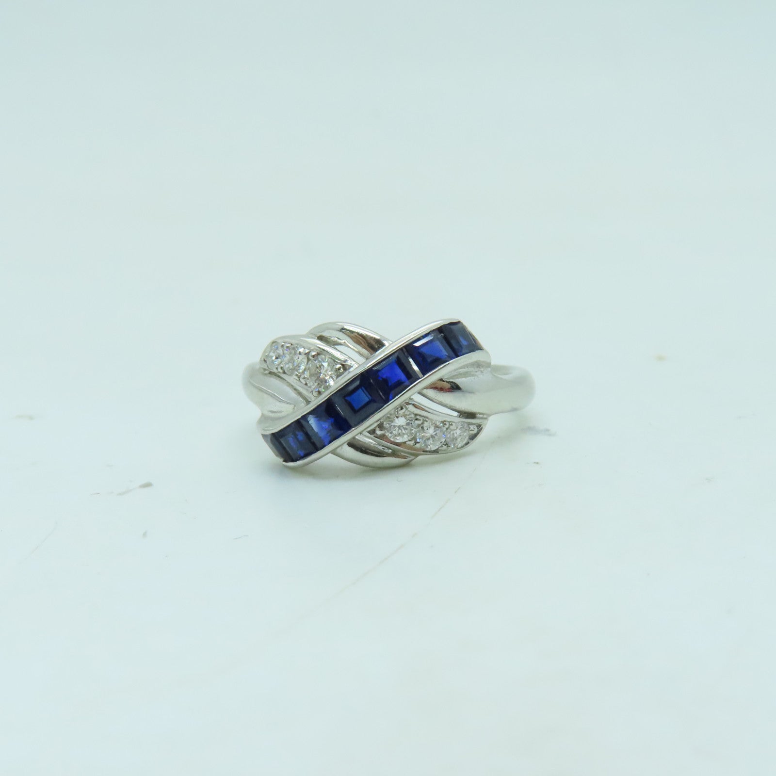 JEWELRY PT900鉑金Ring 0.77ct藍寶石/0.18ct鑽石戒指US#6.75