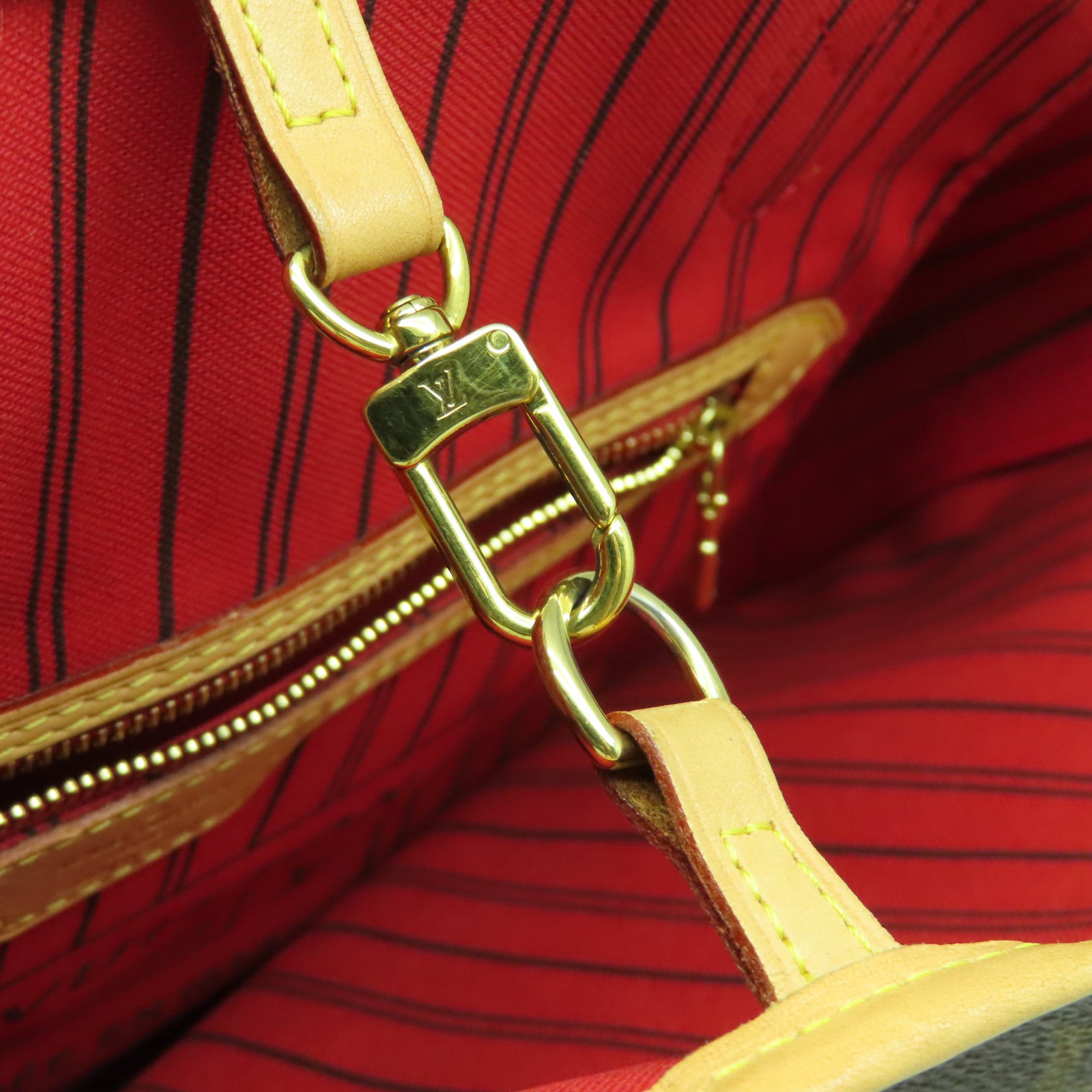 LOUIS VUITTON Monogram Neverfull MM金扣肩背袋啡色