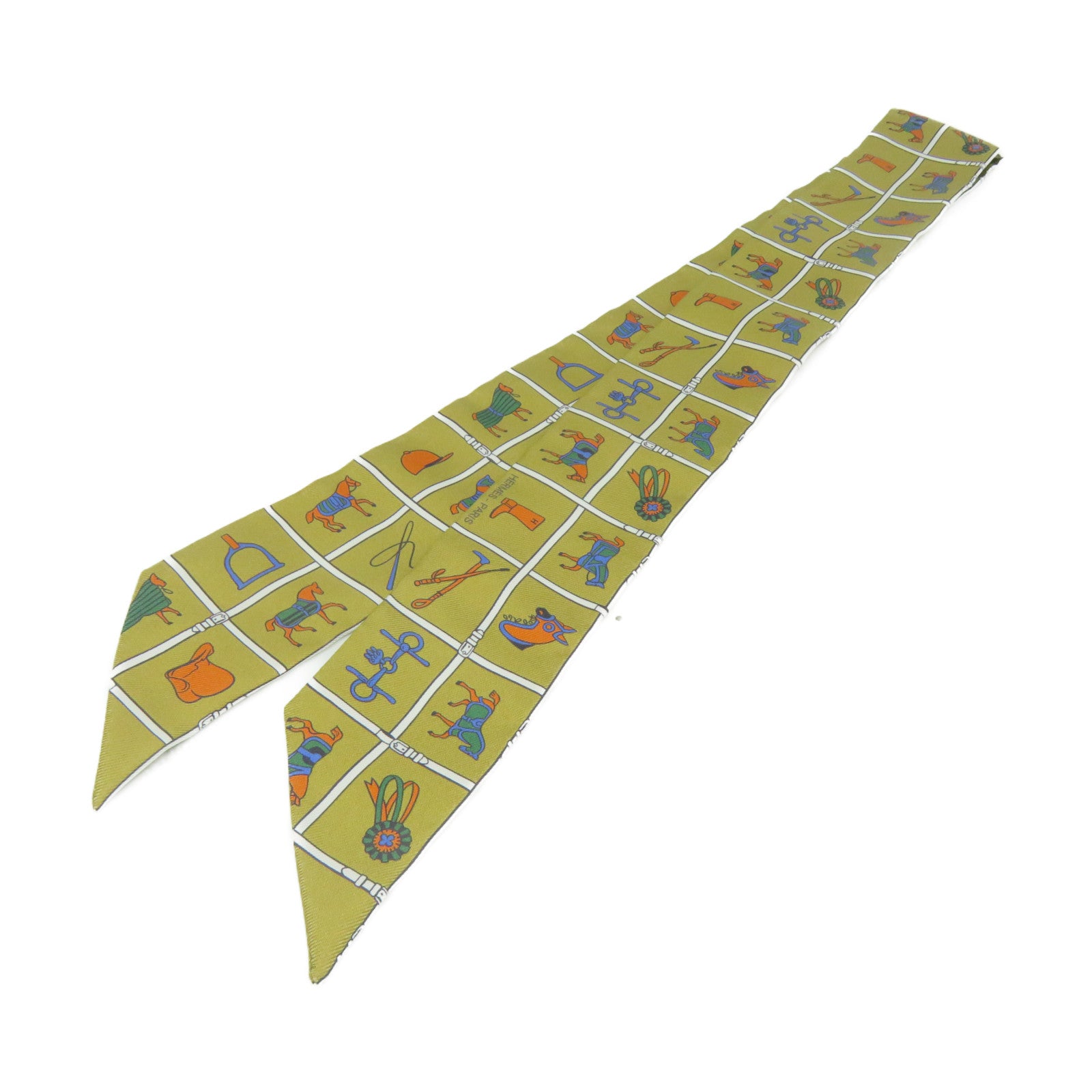 HERMES 絲質Twilly Scarf絲巾啡色/彩色