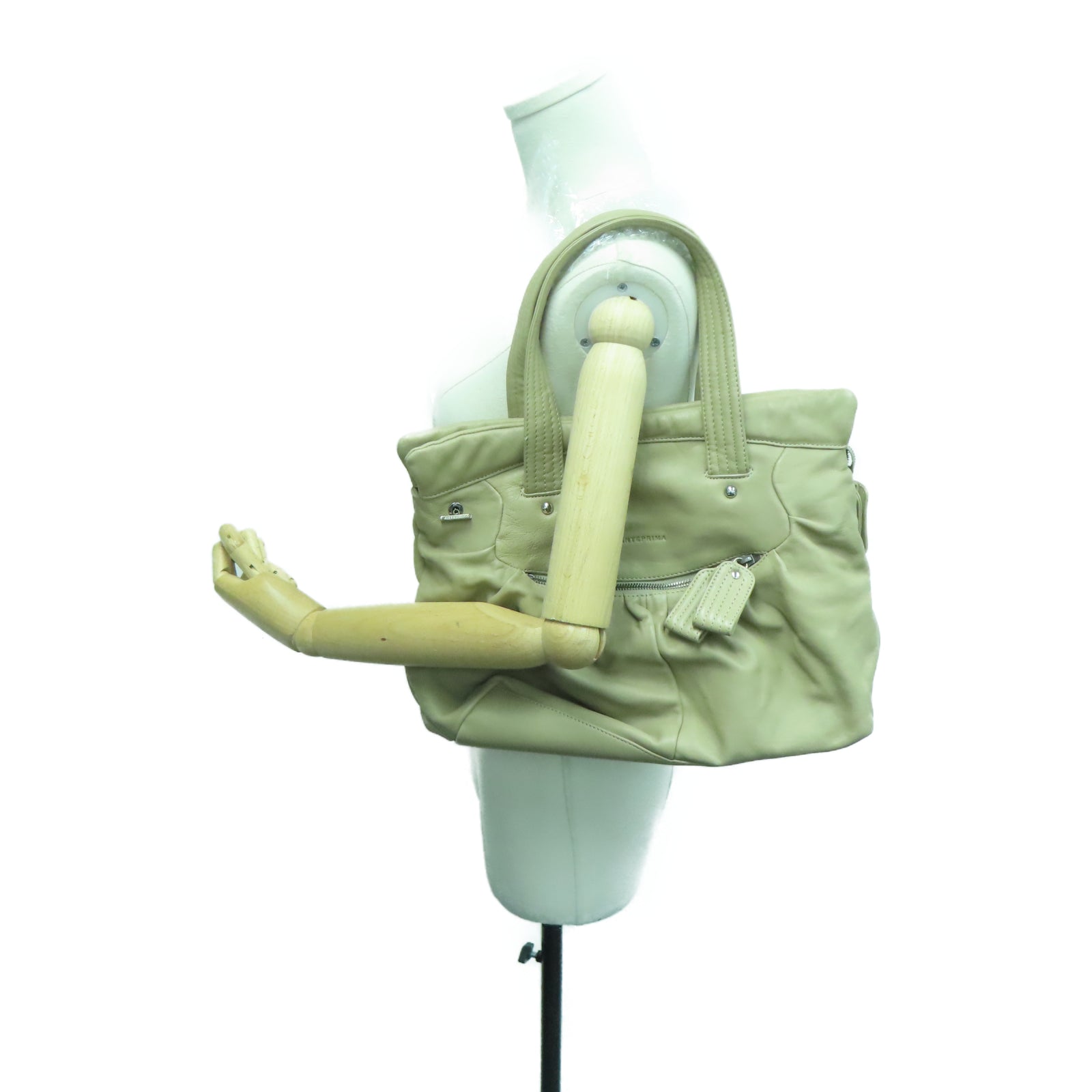 ANTEPRIMA 羊皮皮革Shoulder Bag银扣肩背袋米色