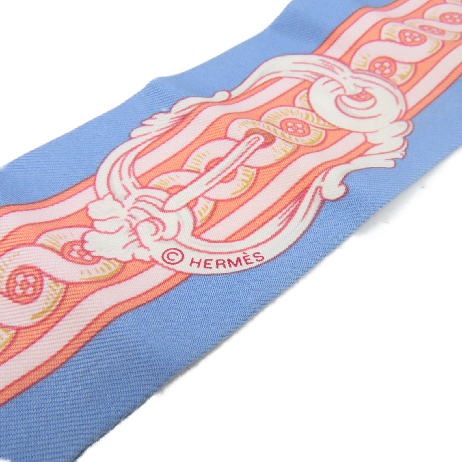 HERMES 丝质Twilly Scarf丝巾粉红色/蓝色