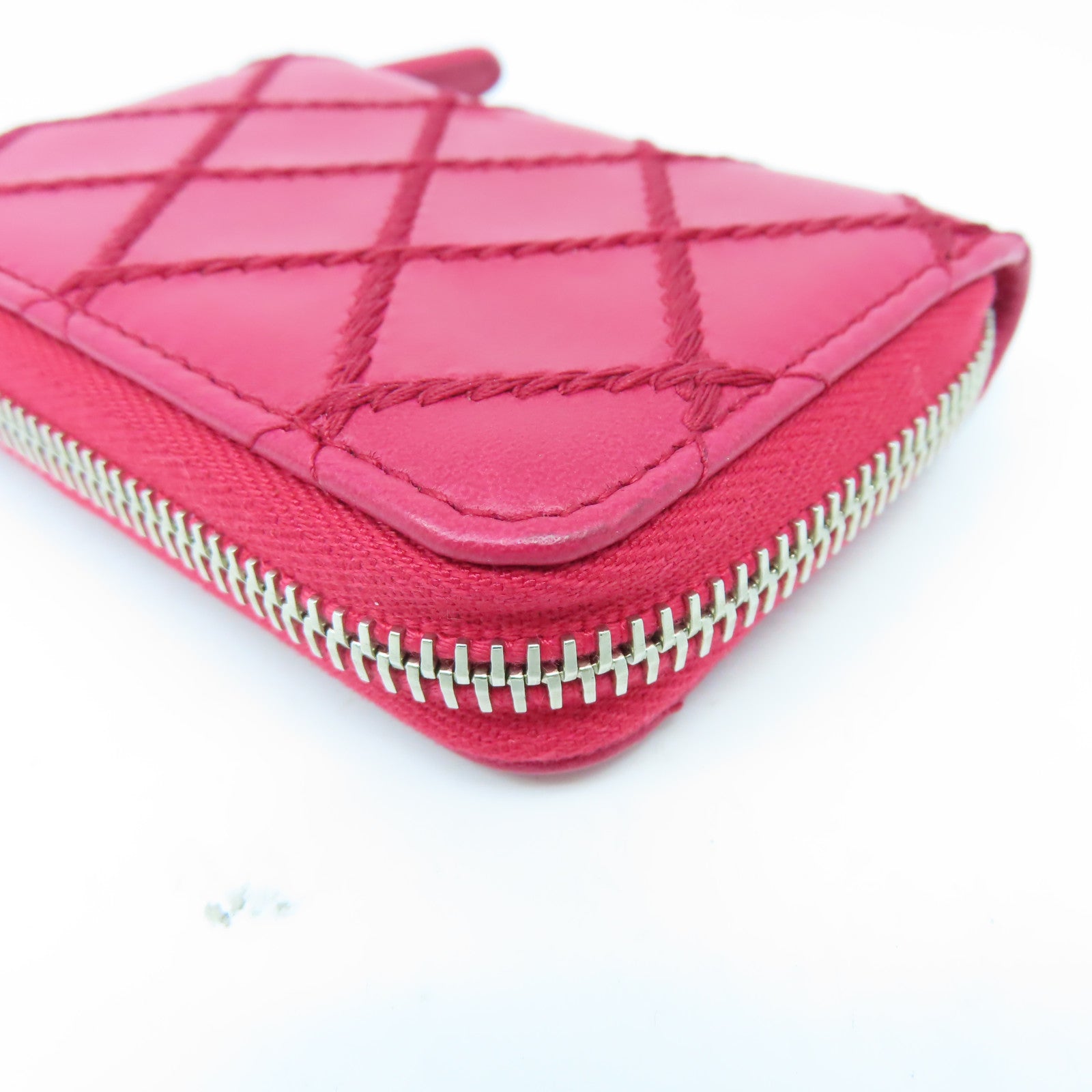 CHANEL 菱格牛皮皮革Card Case銀扣卡片套紅色