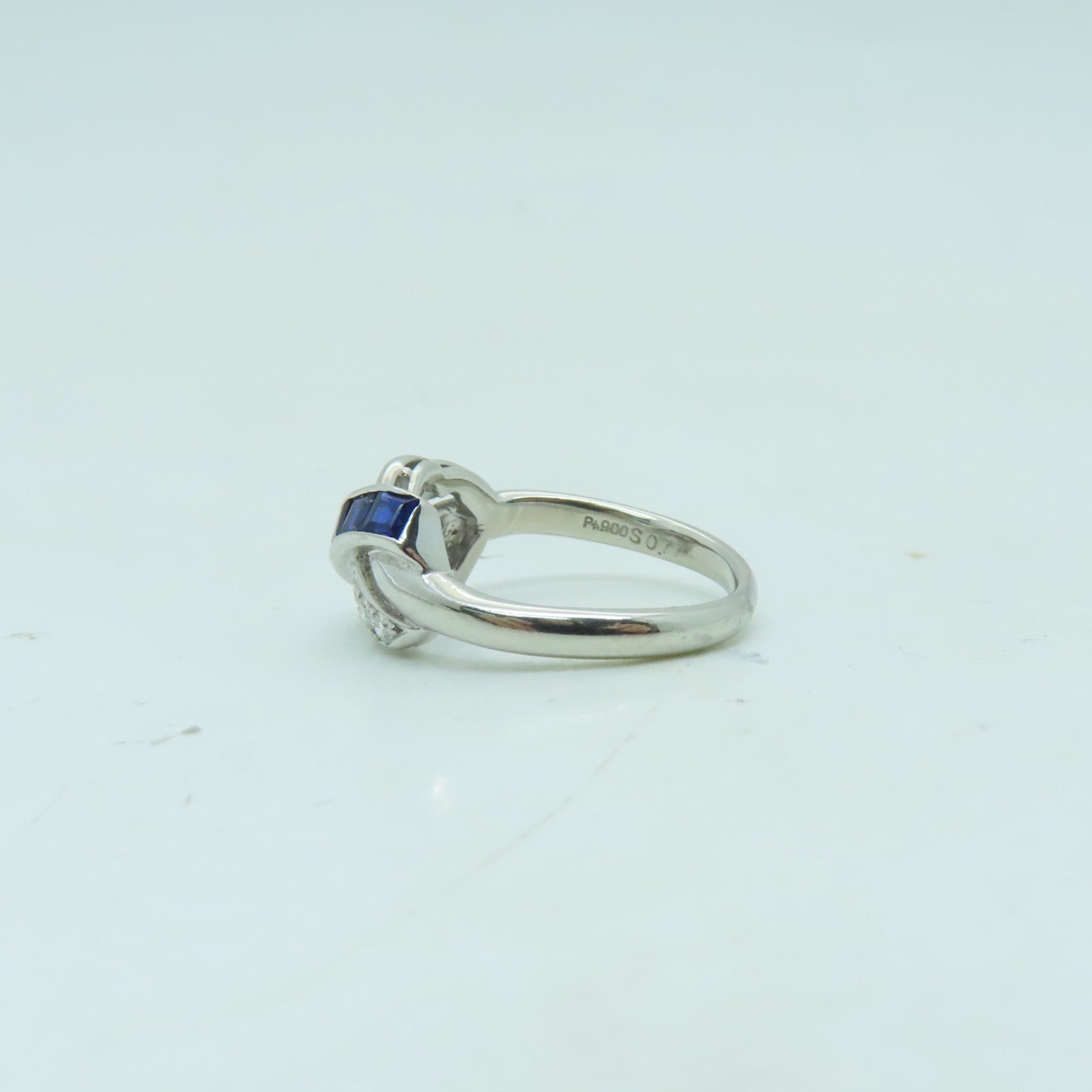 JEWELRY PT900鉑金Ring 0.77ct藍寶石/0.18ct鑽石戒指US#6.75