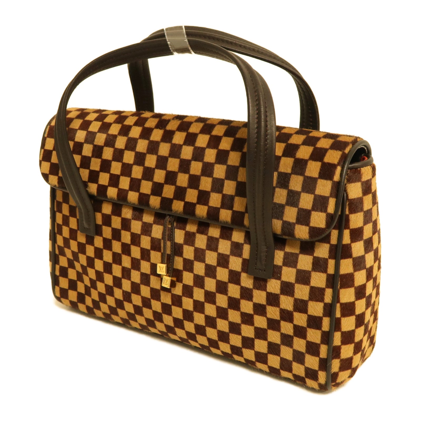 LOUIS VUITTON 馬毛Damier Sauvage Lionne金扣手挽袋啡色