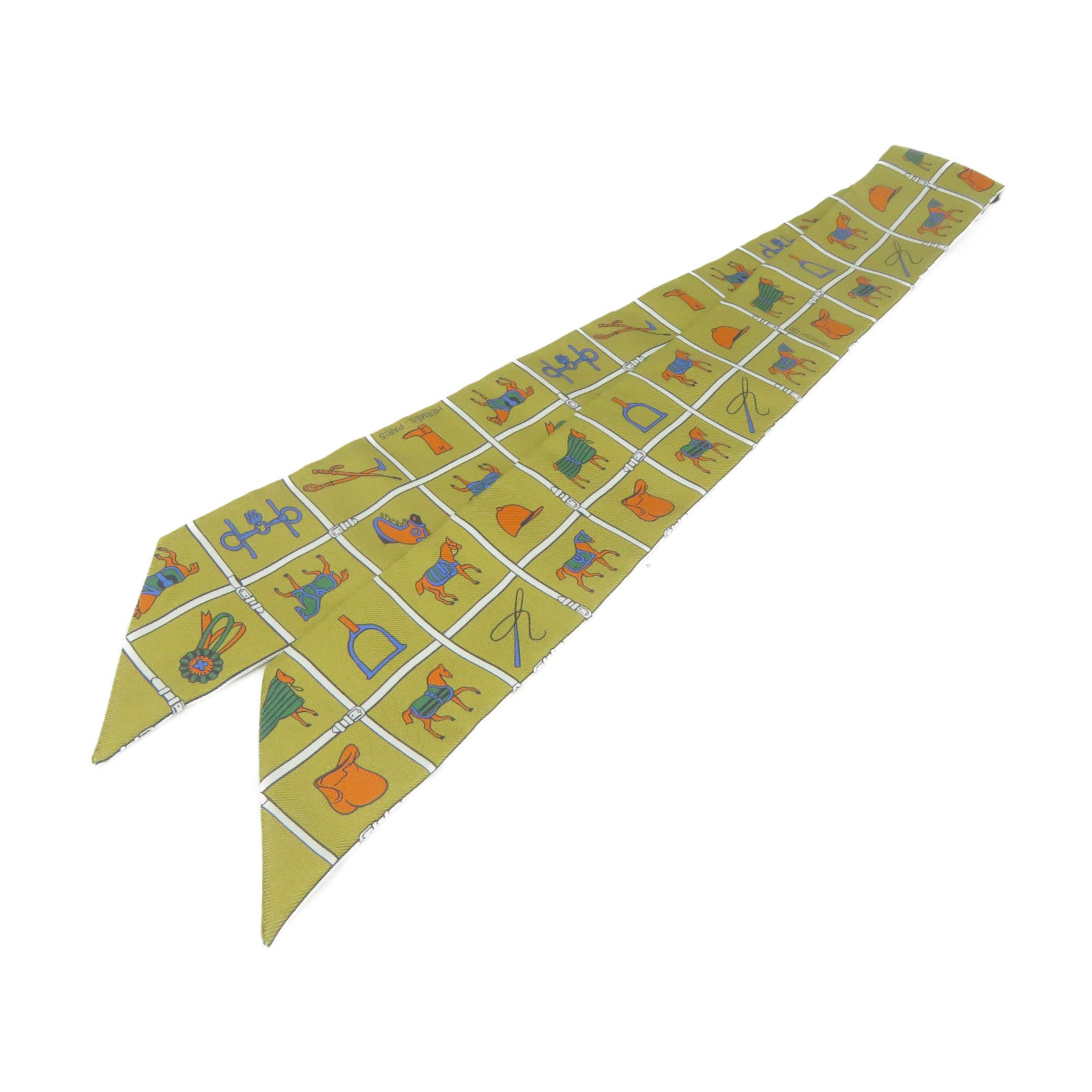 HERMES 絲質Twilly Scarf絲巾啡色/彩色