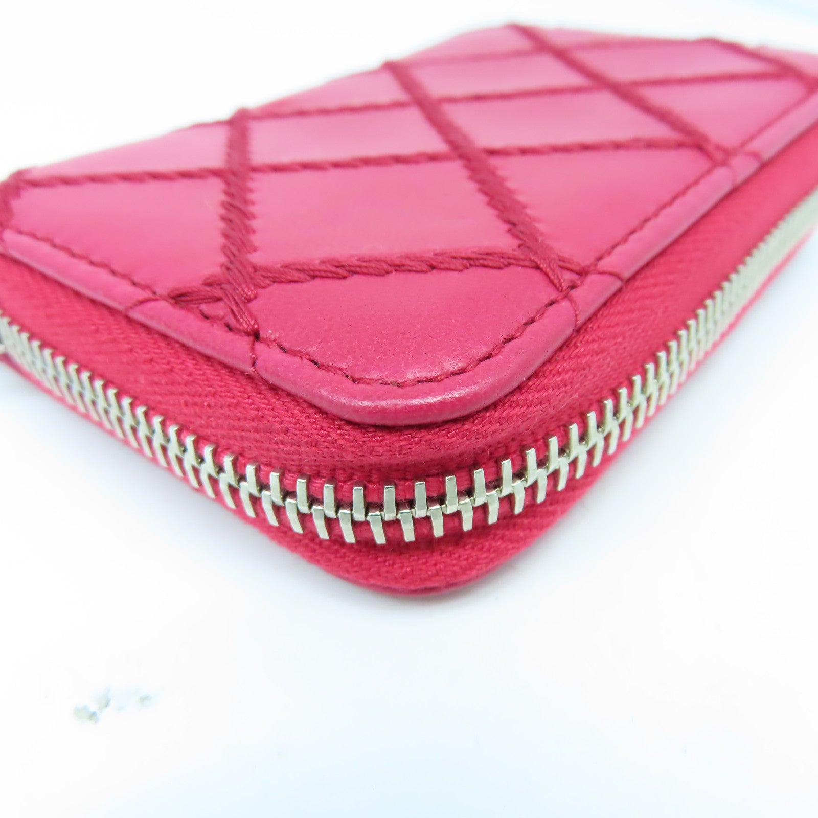 CHANEL 菱格牛皮皮革Card Case銀扣卡片套紅色
