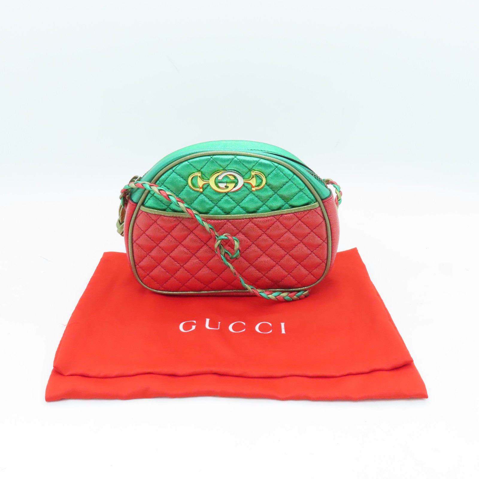 GUCCI Leather Zumi Horsebit Shoulder Bag Red/Green