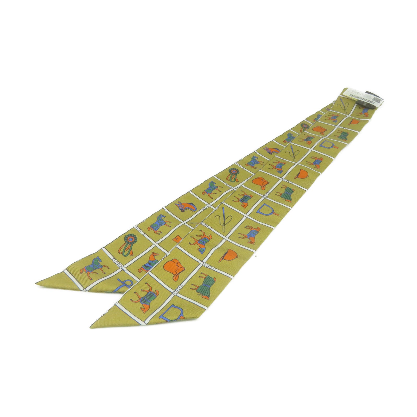 HERMES 絲質Twilly Scarf絲巾啡色/彩色
