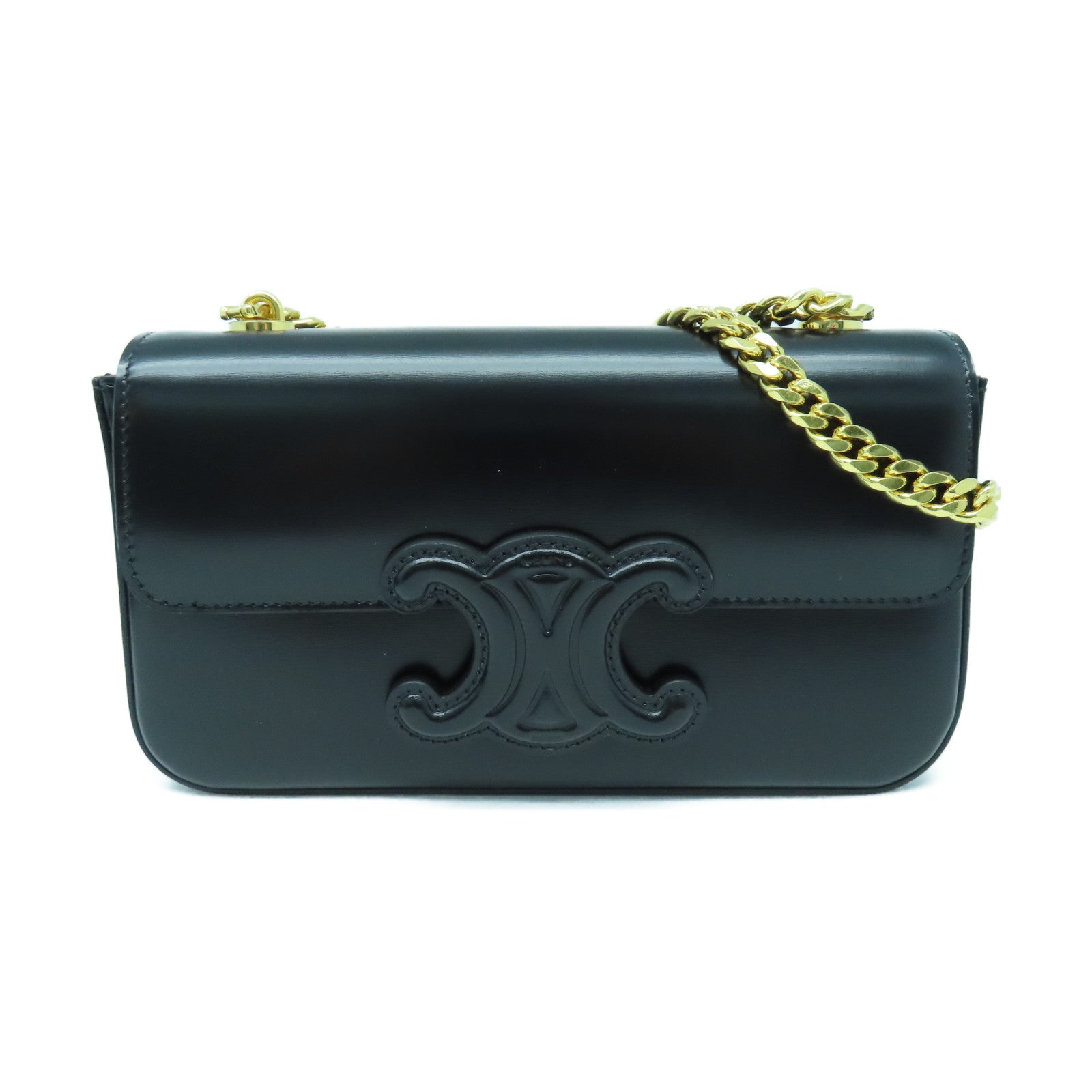 CELINE 牛皮皮革Chain Shoulder Bag金扣肩背袋黑色
