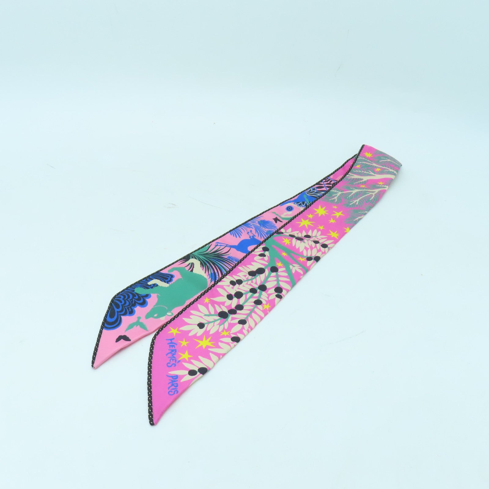 HERMES 絲質Twilly絲巾粉紅色/多色