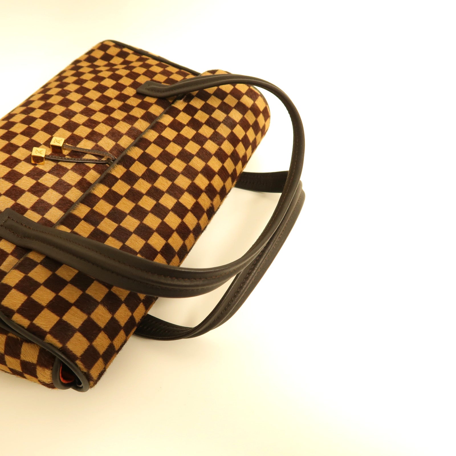LOUIS VUITTON 馬毛Damier Sauvage Lionne金扣手挽袋啡色