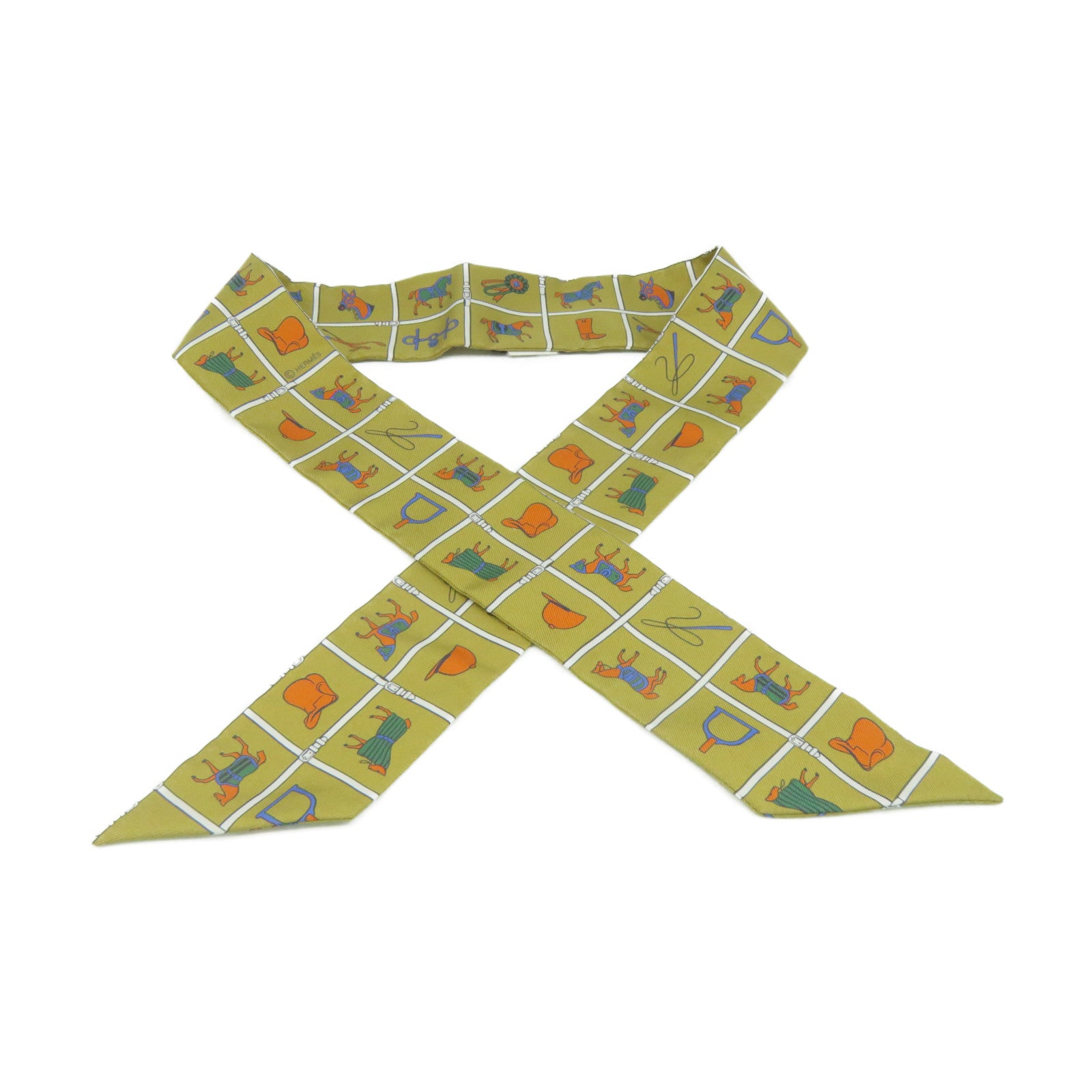 HERMES 絲質Twilly Scarf絲巾啡色/彩色