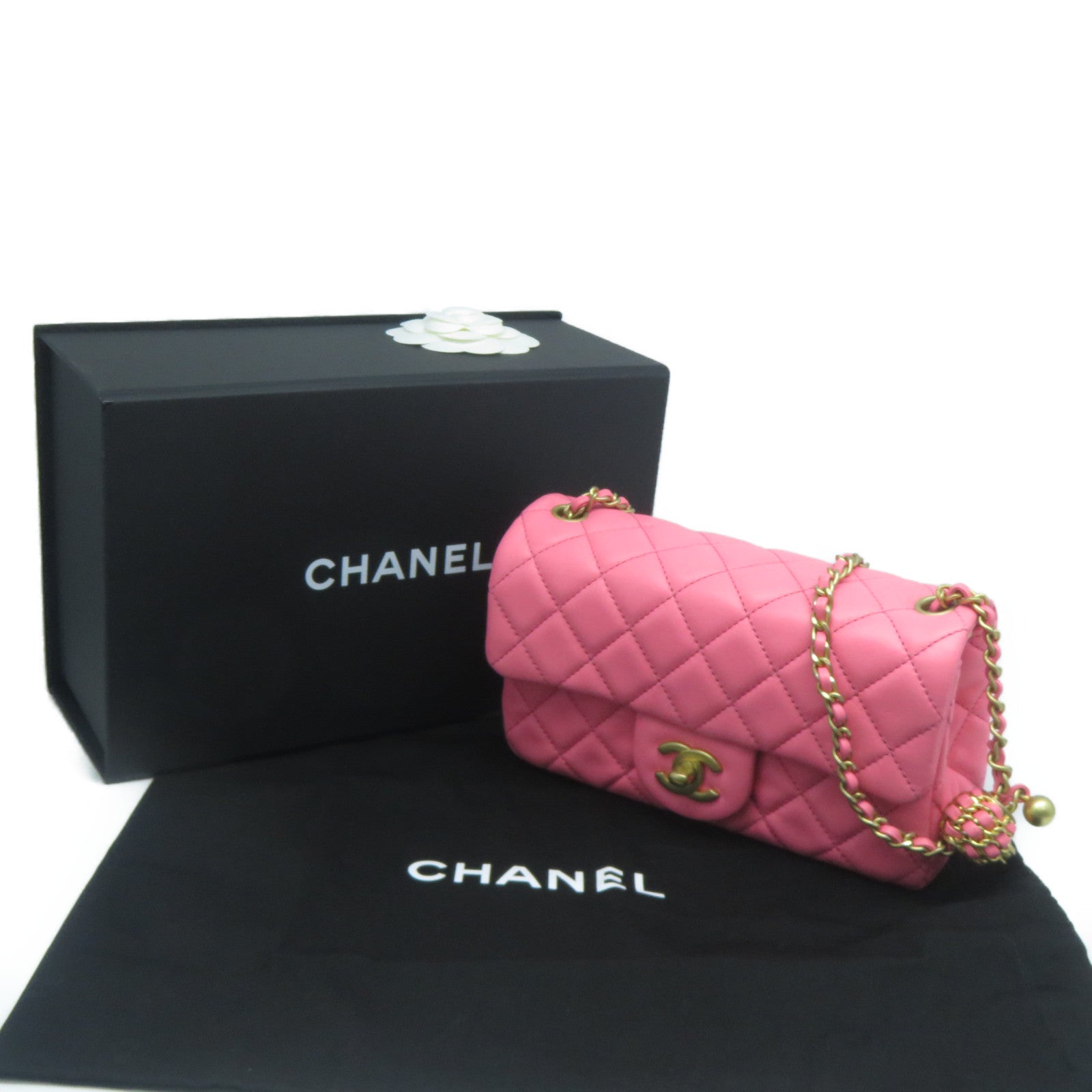 CHANEL 菱格羊皮皮革CF 20金扣鏈帶肩背袋粉紅色