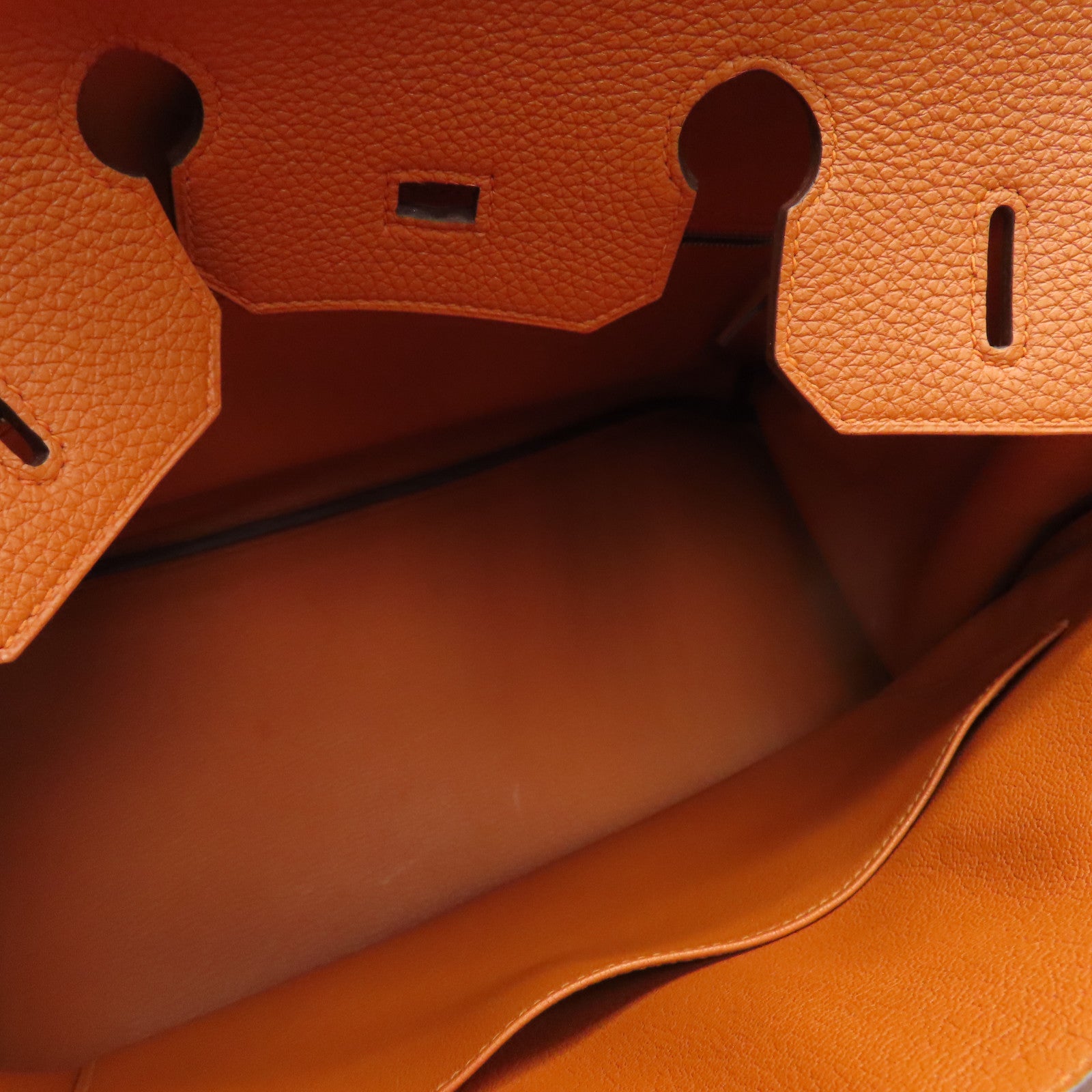 HERMES Clemence皮革Birkin 35手挽袋银扣橙色