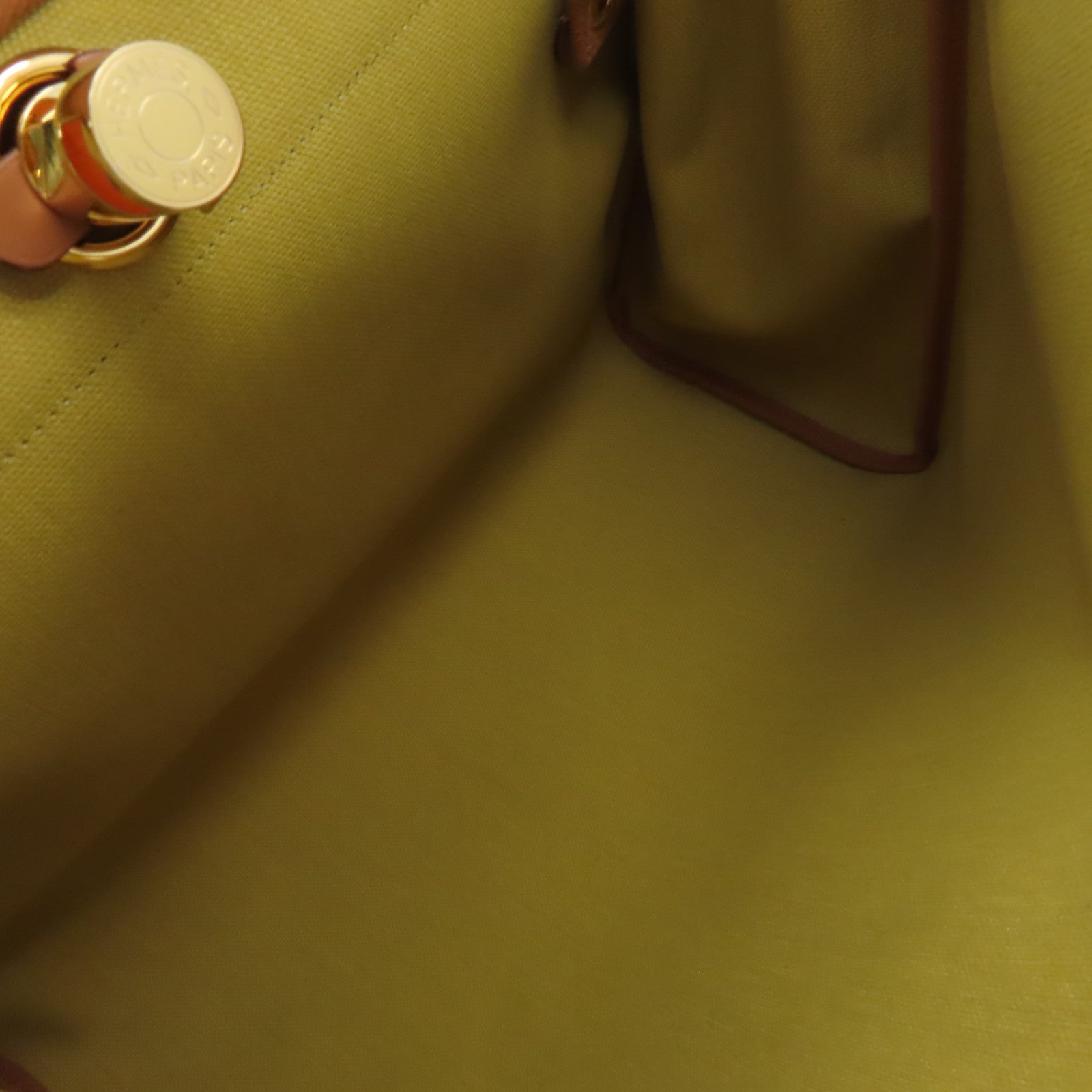 HERMES 帆布Herbag GM 2Way Shoulder Bag金扣手挽肩背兩用袋Jaune Ambre琥珀黃色