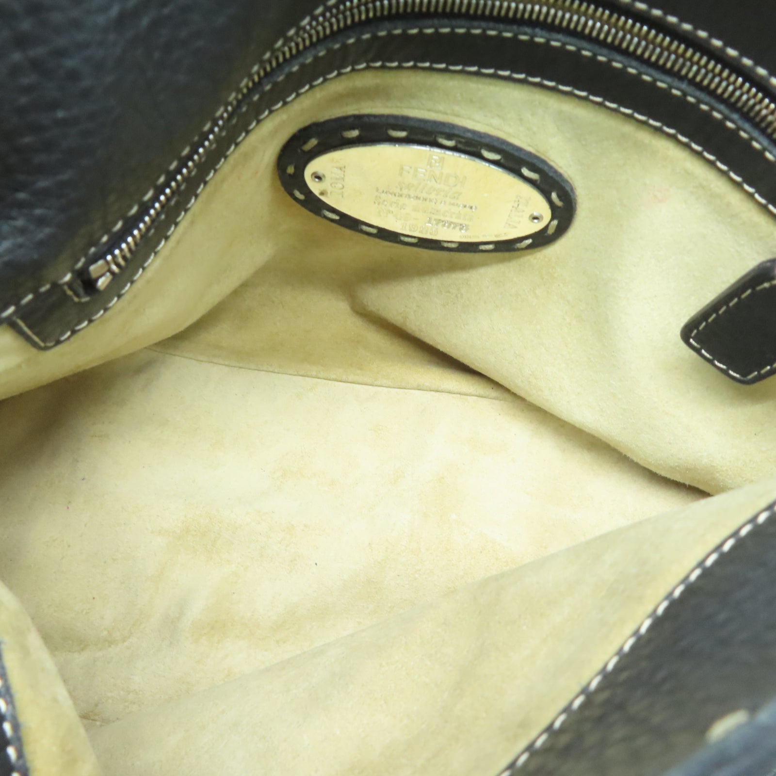 FENDI Cowhide Leather Tote Bag Silver Buckle Shoulder Bag Black