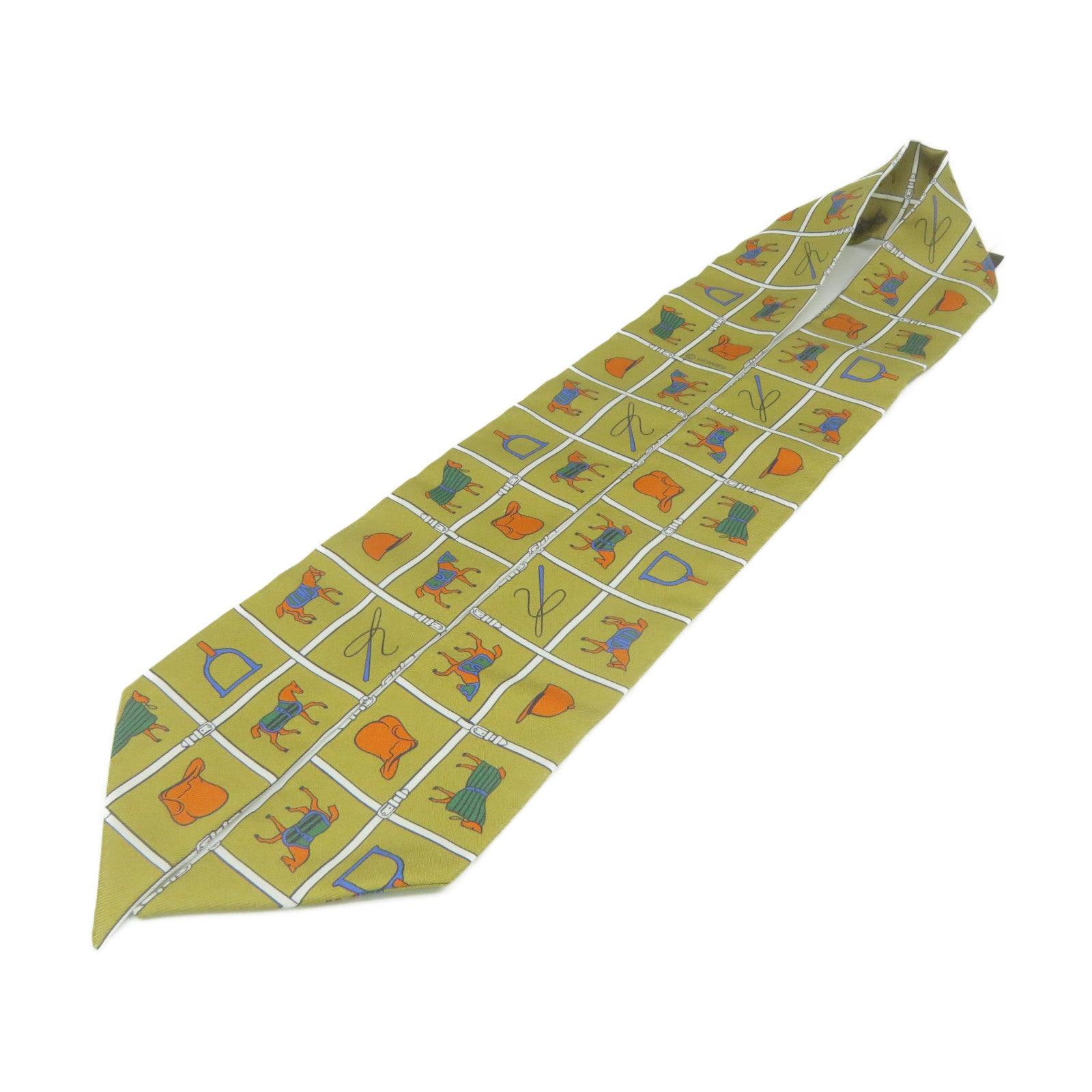 HERMES 絲質Twilly Scarf絲巾啡色/彩色