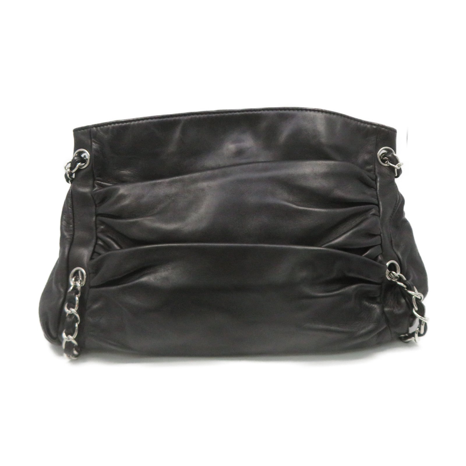 CHANEL 牛皮皮革Shoulder Bag银扣链带肩背袋黑色